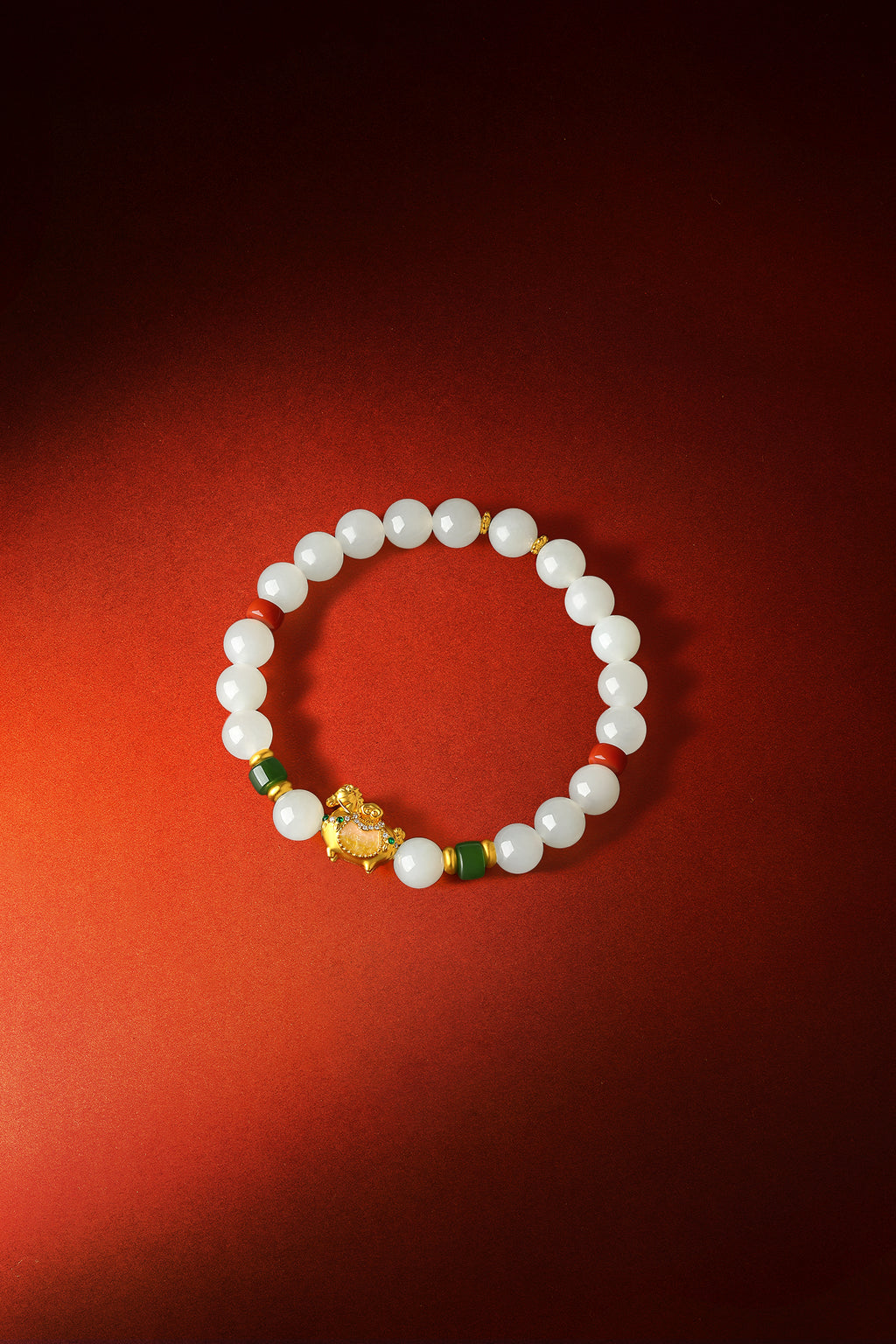 "Chinese Culture Collection - Dan Qing" 24K Gold Beaded Bracelet Hetian Jade 7.8-8.3mm Diamond 0.0026ct 5.8-6.3*2.8-3.3mm Horse 1.1-1.6g Y1937270