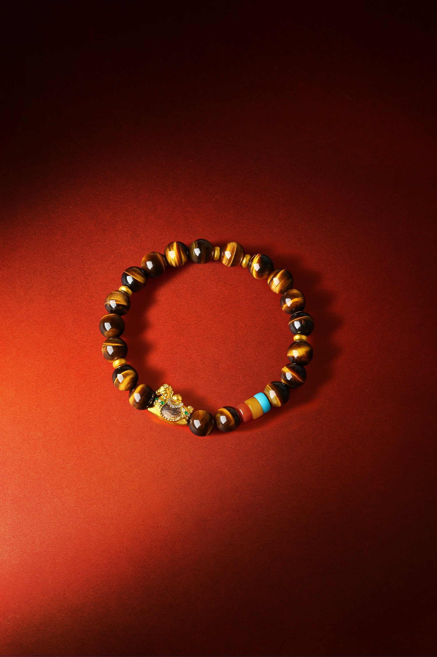 "Chinese Culture Collection - Dan Qing" 24K Gold Beaded Bracelet Tiger's-eye 7.8-8.3mm Diamond 0.0026ct Agate 5.8-6.3*3.5-4mm Horse 1.1-1.55g J1937266
