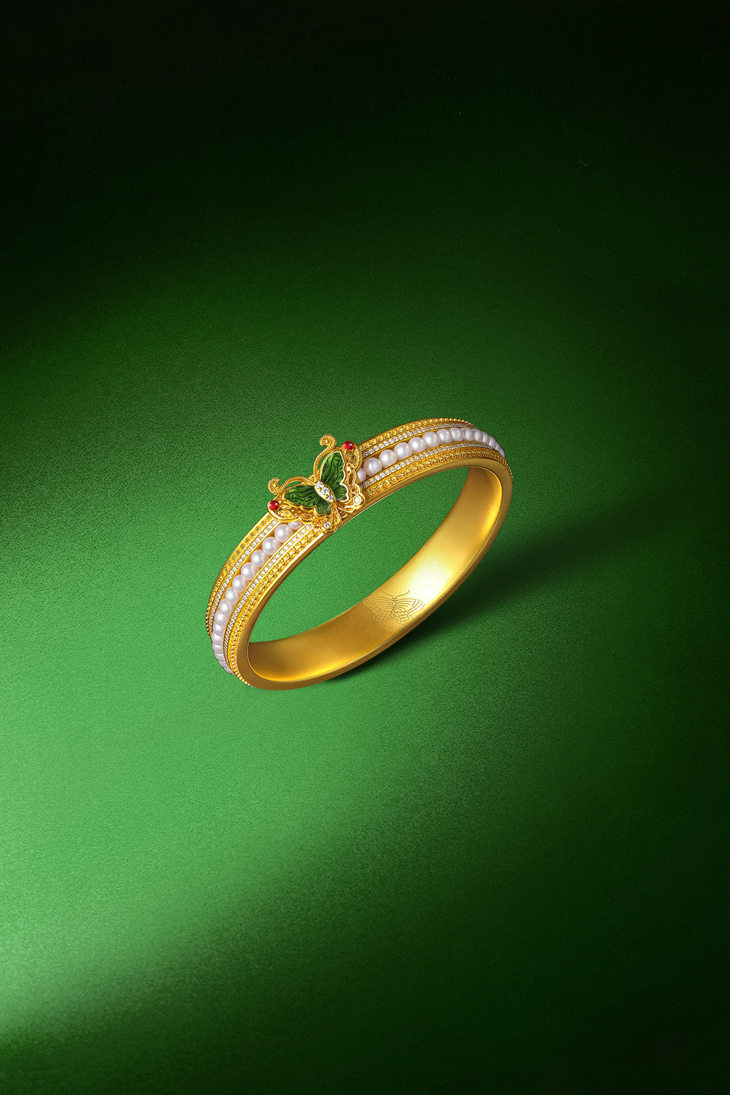 "Chinese Culture Collection - Dan Qing"999 24K Gold Bangle Bracelet 0.003ct 3mm Butterfly 56-63g W1049939