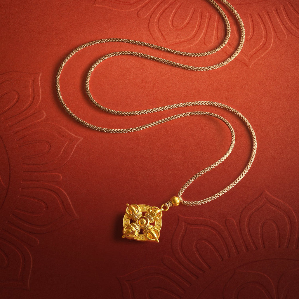 "Jiuhua Mountain" 24K Gold Diamond Rotatable Vajra Square Pendant 0.002ct W0434747