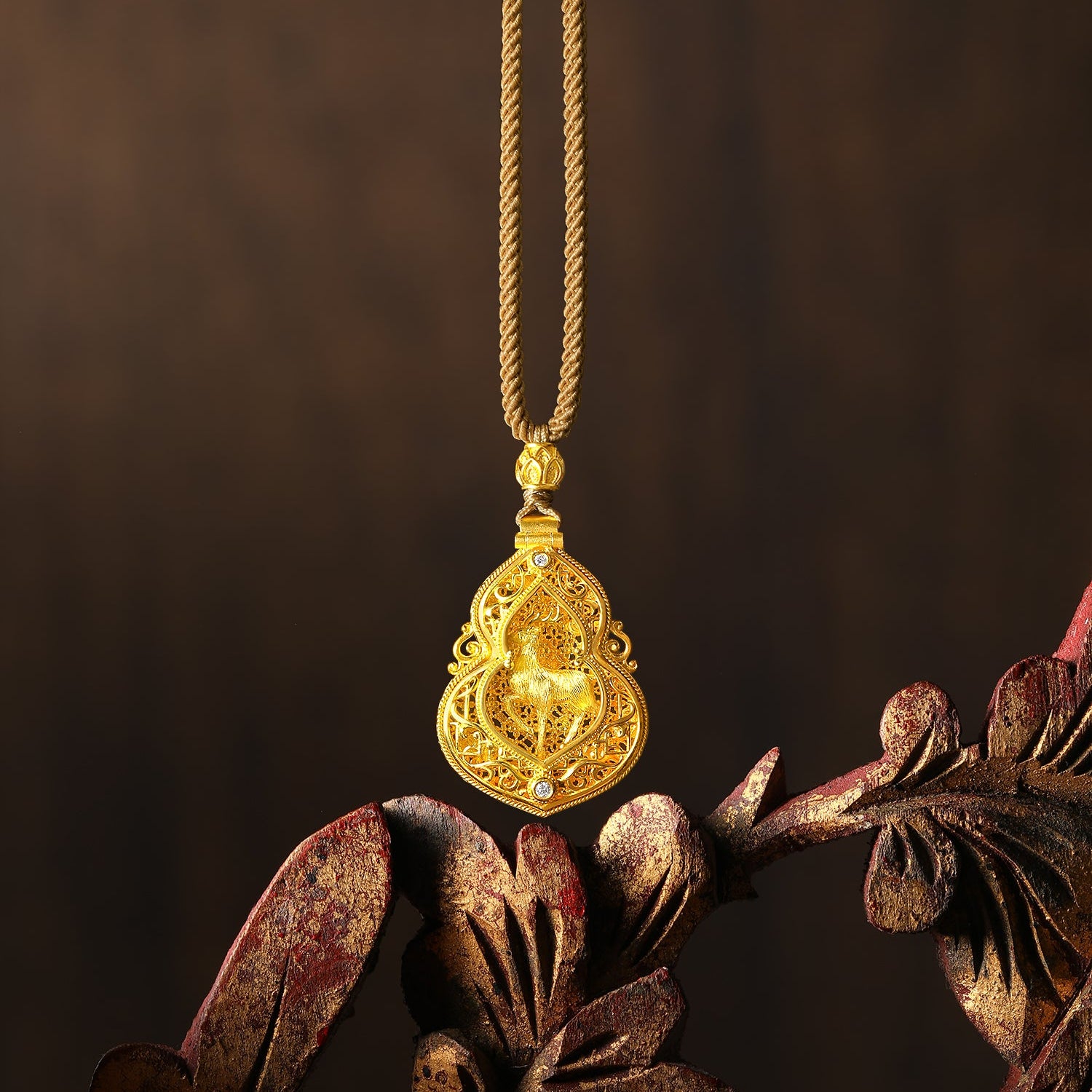「中華文化系列 - 木雕」24K金吊墜 鑽石0.012克拉 0.006克拉 葫蘆9.45-11.93克 W0454044