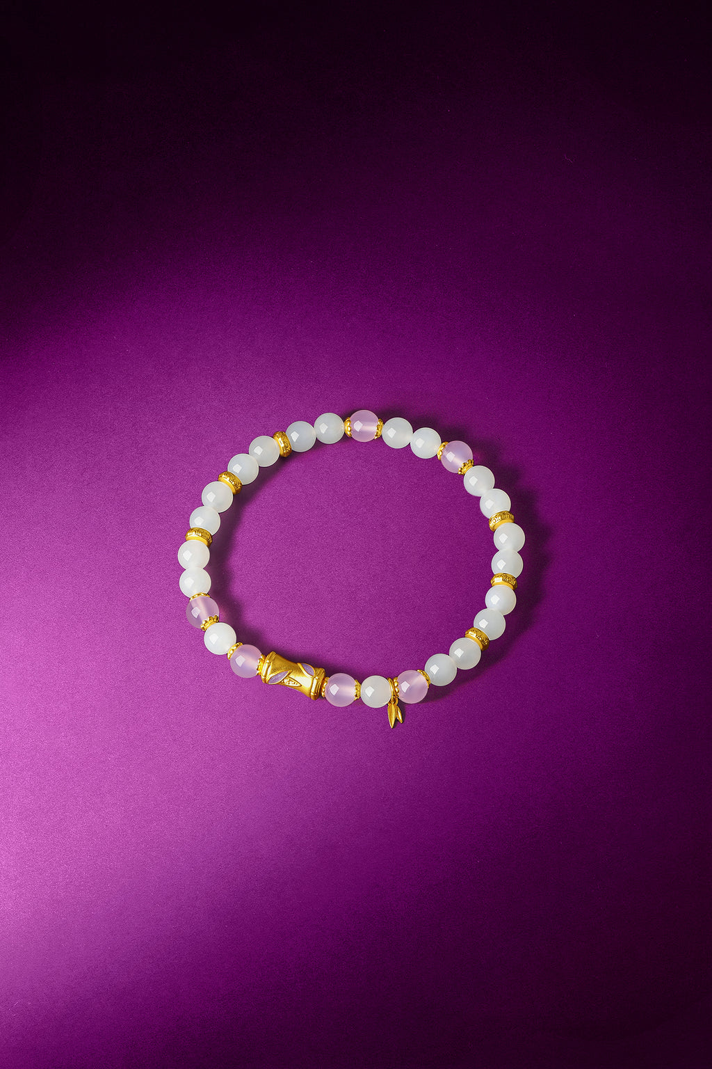 "Chinese Culture Collection - Dan Qing" 24K Gold Beaded Bracelet Hetian Jade 5.8-6.3mm Diamond 0.0015ct Chalcedony Bamboo 2.3-4g Y1940423