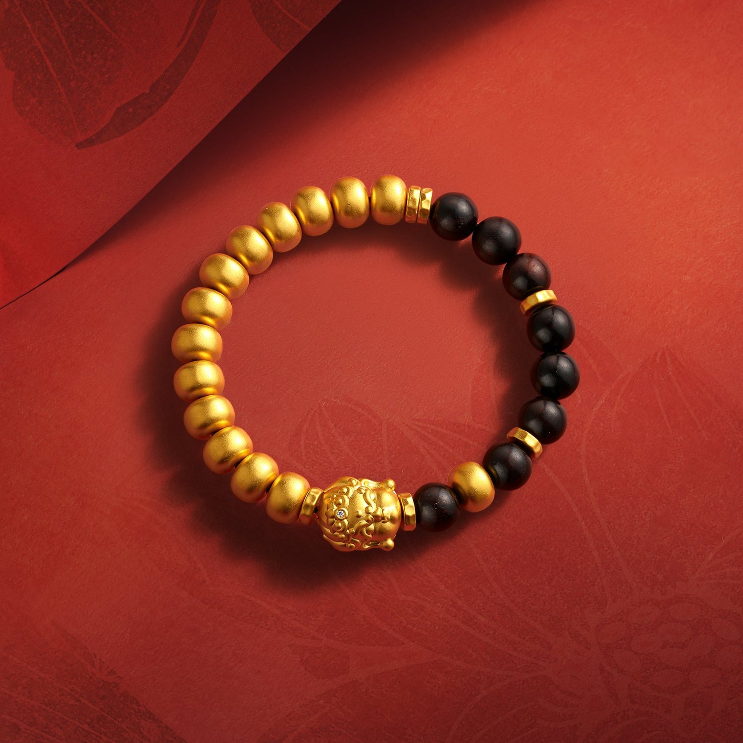 "Jiuhua Mountain" 24K Gold Mixed Beaded Bracelet Diamond Buddha Charm W1935473