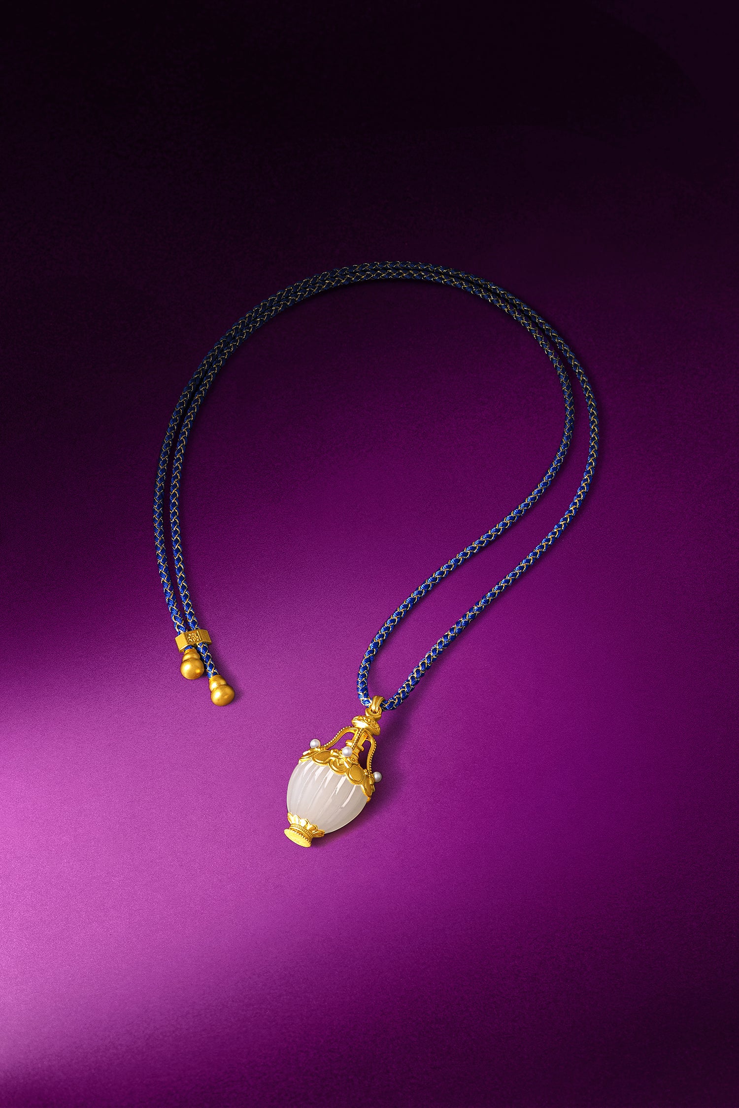 "Chinese Culture Collection - Dan Qing" 24K Gold Pendant Braided Rope Hetian Jade 38.5*19mm Pearl 2-2.5mm Vase 11.2-14.7g Y0436331