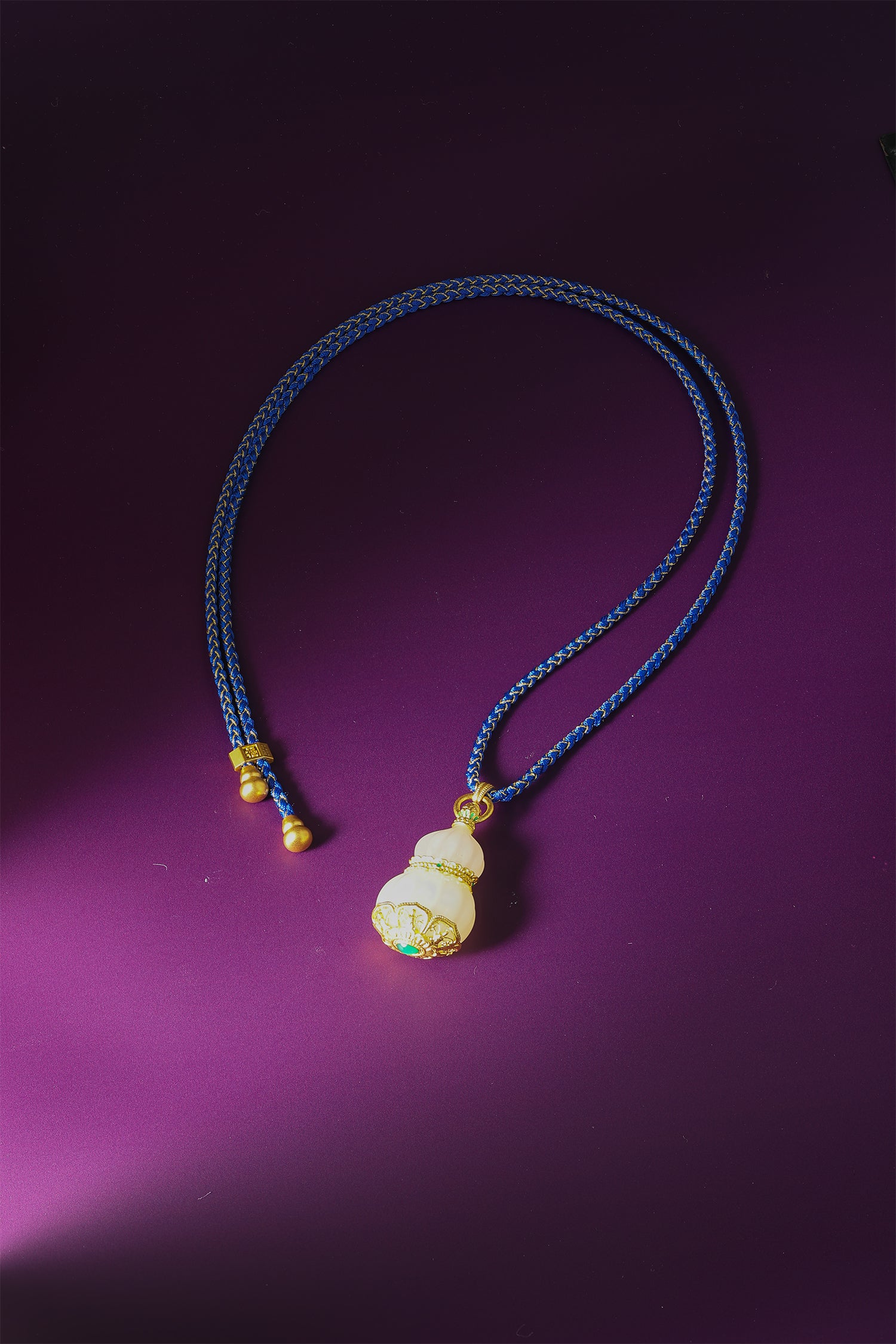 "Chinese Culture Collection - Dan Qing" 24K Gold Pendant Braided Rope Hetian Jade 38.5*18.5mm Gourd 8.5-12g Y0436328