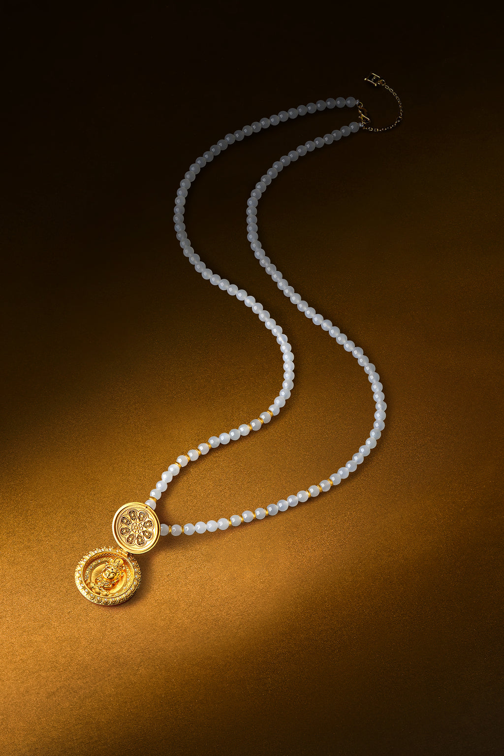 "Chinese Culture Collection - Dan Qing" 24K Gold Pendant Necklace Braided Rope Hetian Jade 5-5.5mm Diamond 0.0036ct Ruby 0.003ct 32.3-37.3g Y0636325