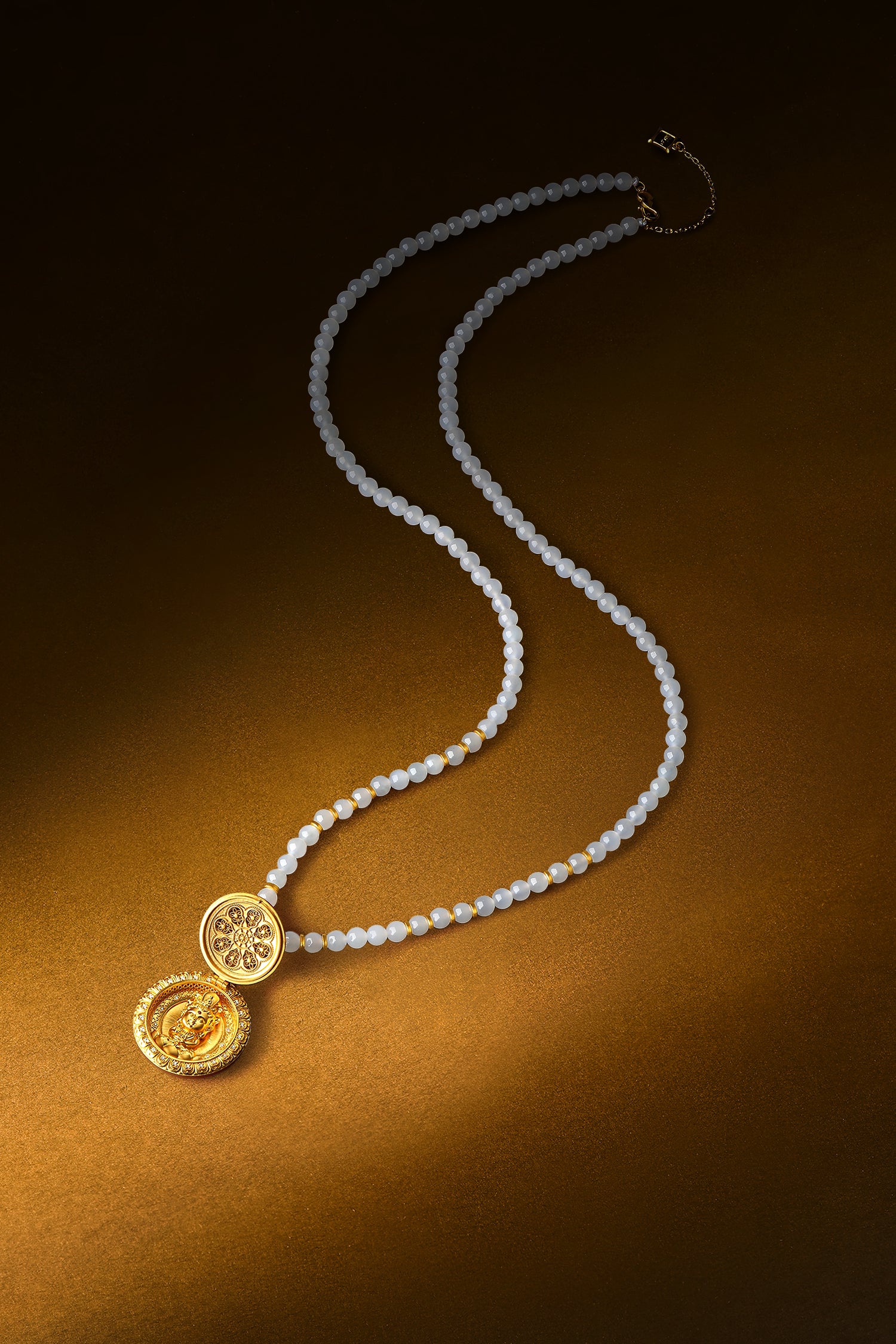 "Chinese Culture Collection - Dan Qing" 24K Gold Pendant Necklace Braided Rope Hetian Jade 5-5.5mm Diamond 0.0036ct Ruby 0.003ct 32.3-37.3g Y0636325