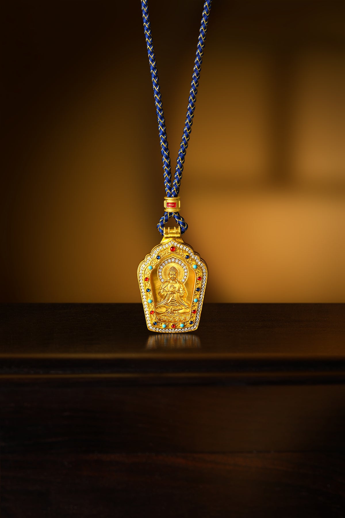 "Chinese Culture Collection - Dan Qing" 999 24K Gold  String Pendant Diamond 0.0022ct Crystal 13.85*21.31*0.65mm 19.5-23.5g W0450078