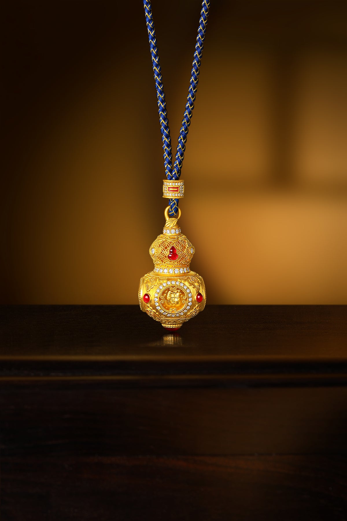 "Chinese Culture Collection - Dan Qing" 999 24K Gold  String Pendant Diamond 0.0045ct Gourd 31-36g W0450081
