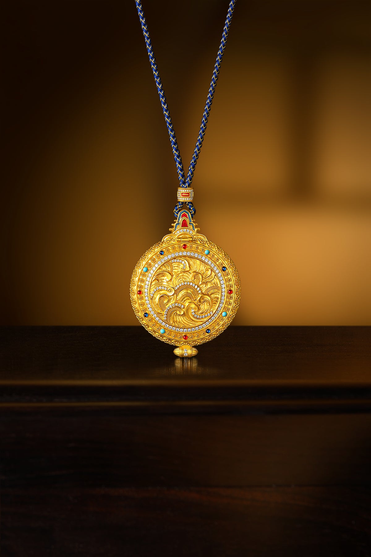"Chinese Culture Collection - Dan Qing" 999 24K Gold String Pendant Necklace Diamond 0.0041ct 100-120g W0450070