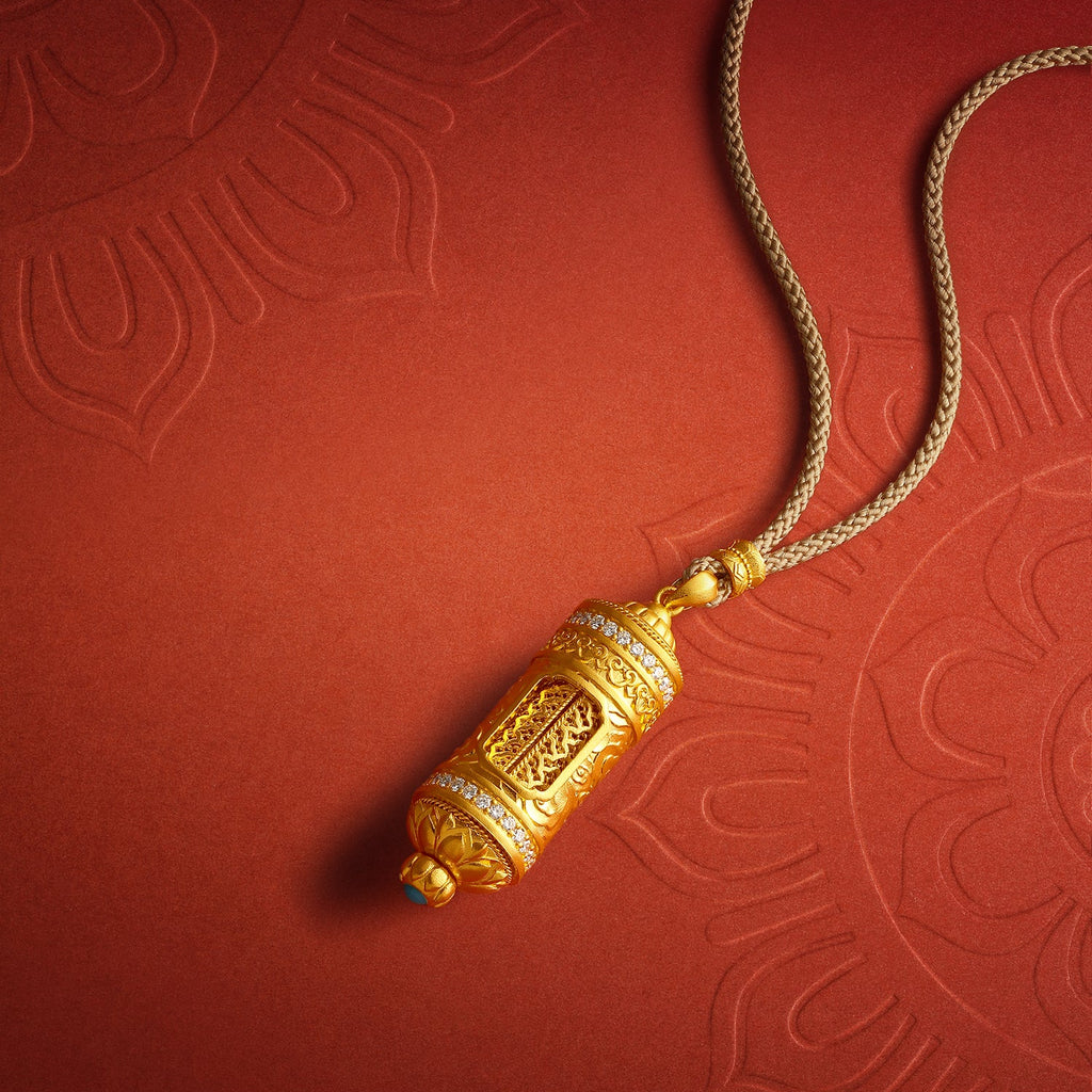 "Jiuhua Mountain" 24K Gold Diamond Openable Cylinder Buddha Pendant 0.014ct W0440420