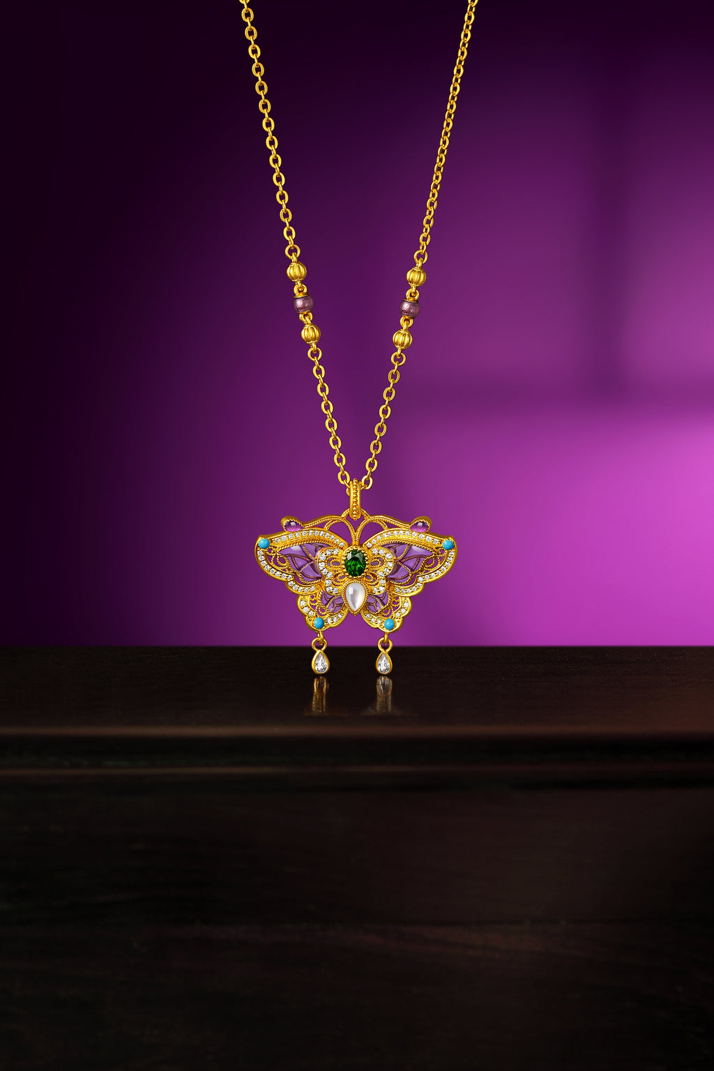 "Chinese Culture Collection - Dan Qing"999 24K Gold Pendant Necklace 0.0025ct2*3mm3*4mm Butterfly 13-16g W0649933