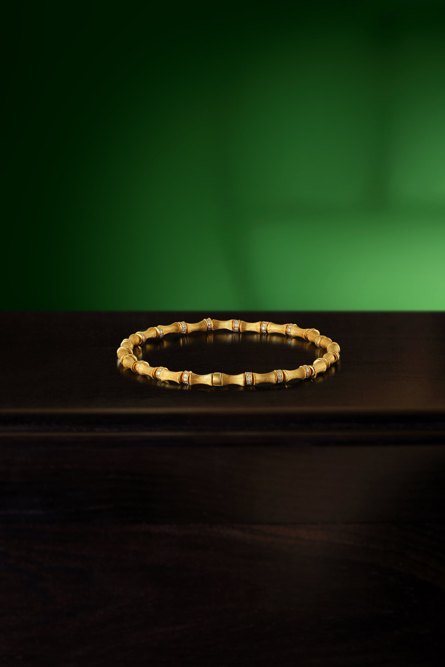 "Chinese Culture Collection - Dan Qing" 24K Gold Beaded Bracelet Diamond 0.0023ct Bamboo 7.5-9.5g W1936314