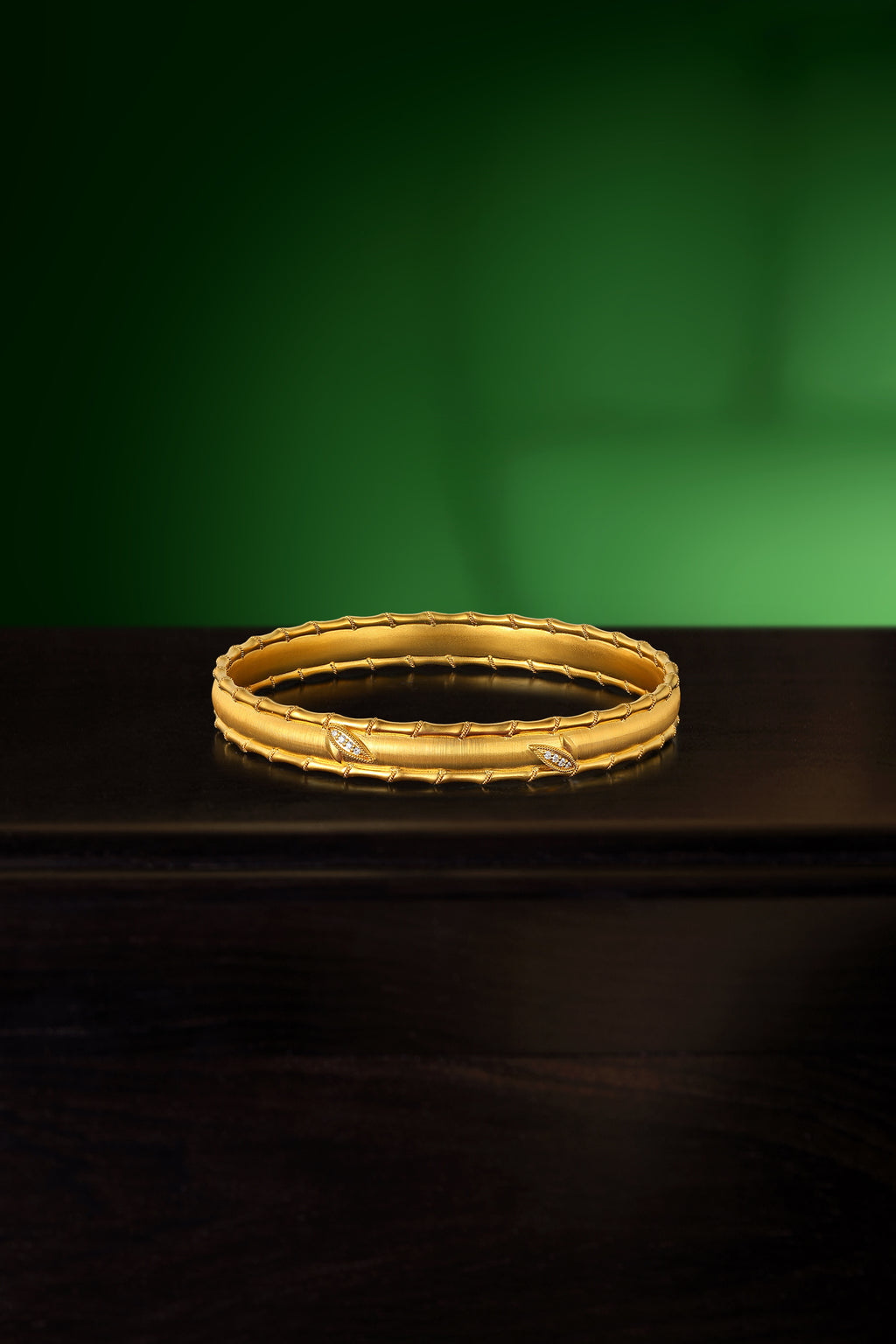 "Chinese Culture Collection - Dan Qing" 24K Gold Bangle Bracelet Diamond 0.005ct Bamboo 44-52g W1036271