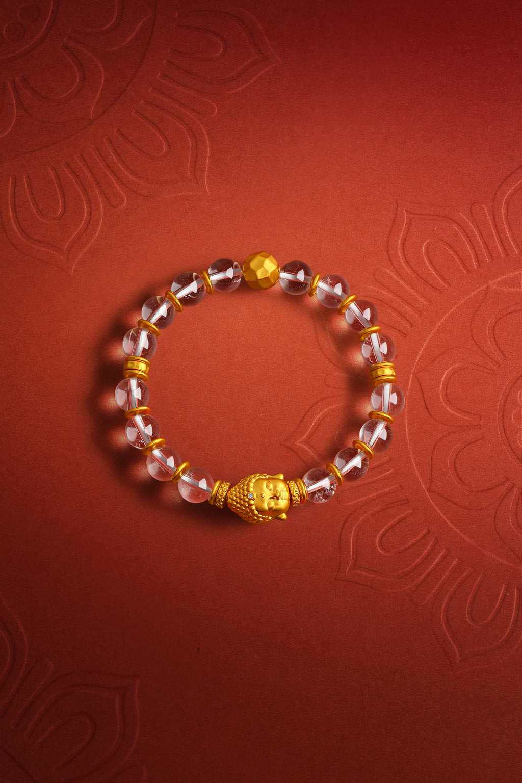 "Jiuhua Mountain" 24K Gold Crystal Bead Bracelet Buddha Sculpture 8-8.5mm 18cm J1935451