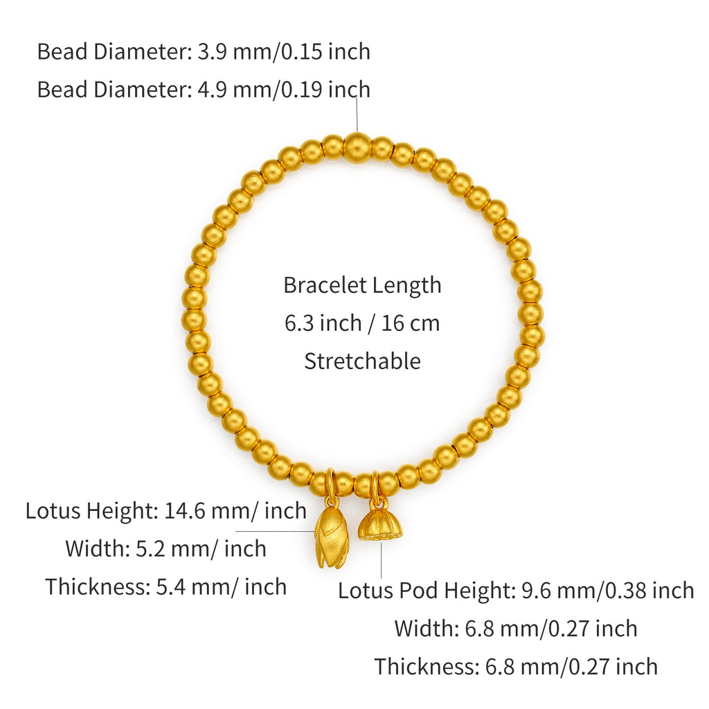 Antiquity Gold' 999.9 24K Gold Beaded Bracelet Lotus 11-12g A198922