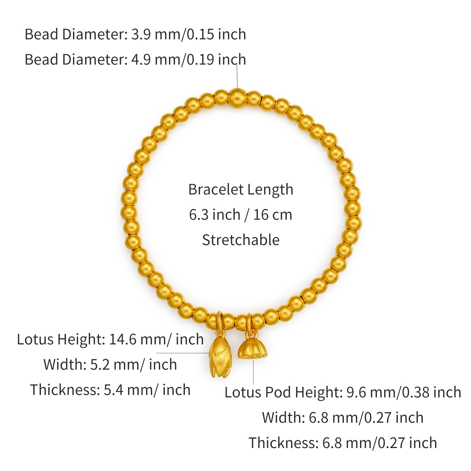 Antiquity Gold' 999.9 24K Gold Beaded Bracelet Lotus 11-12g A198922