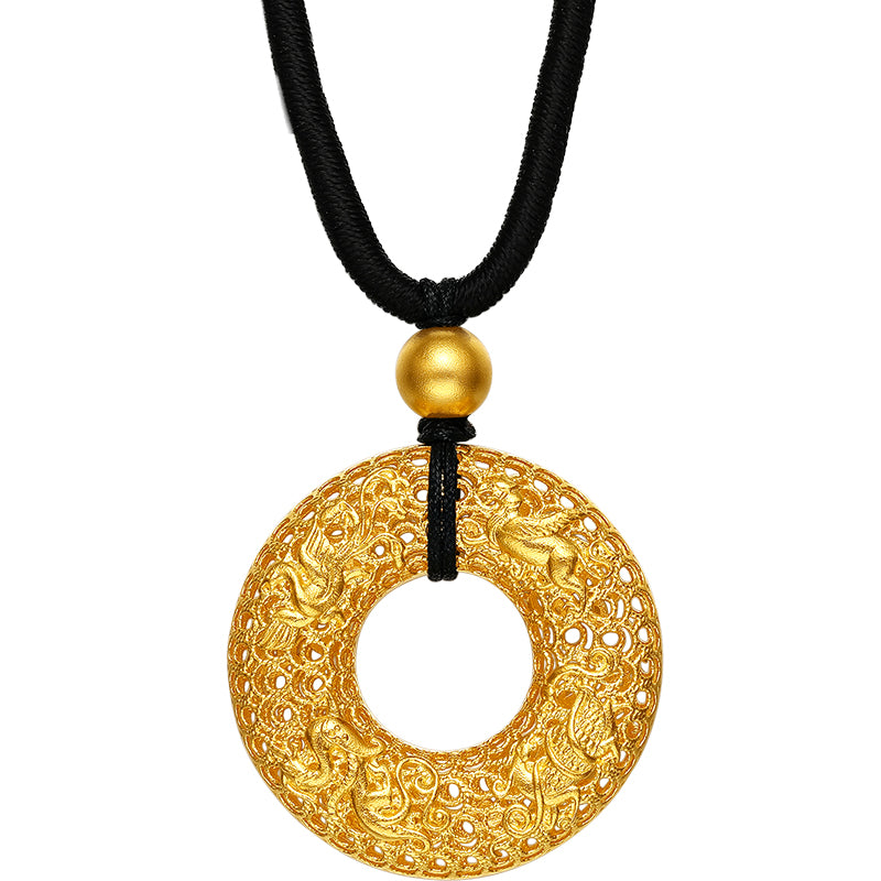 'Antiquity Gold' 999.9 24K Gold Pendant Necklace Peace Buckle 10.5-13.5g A049251