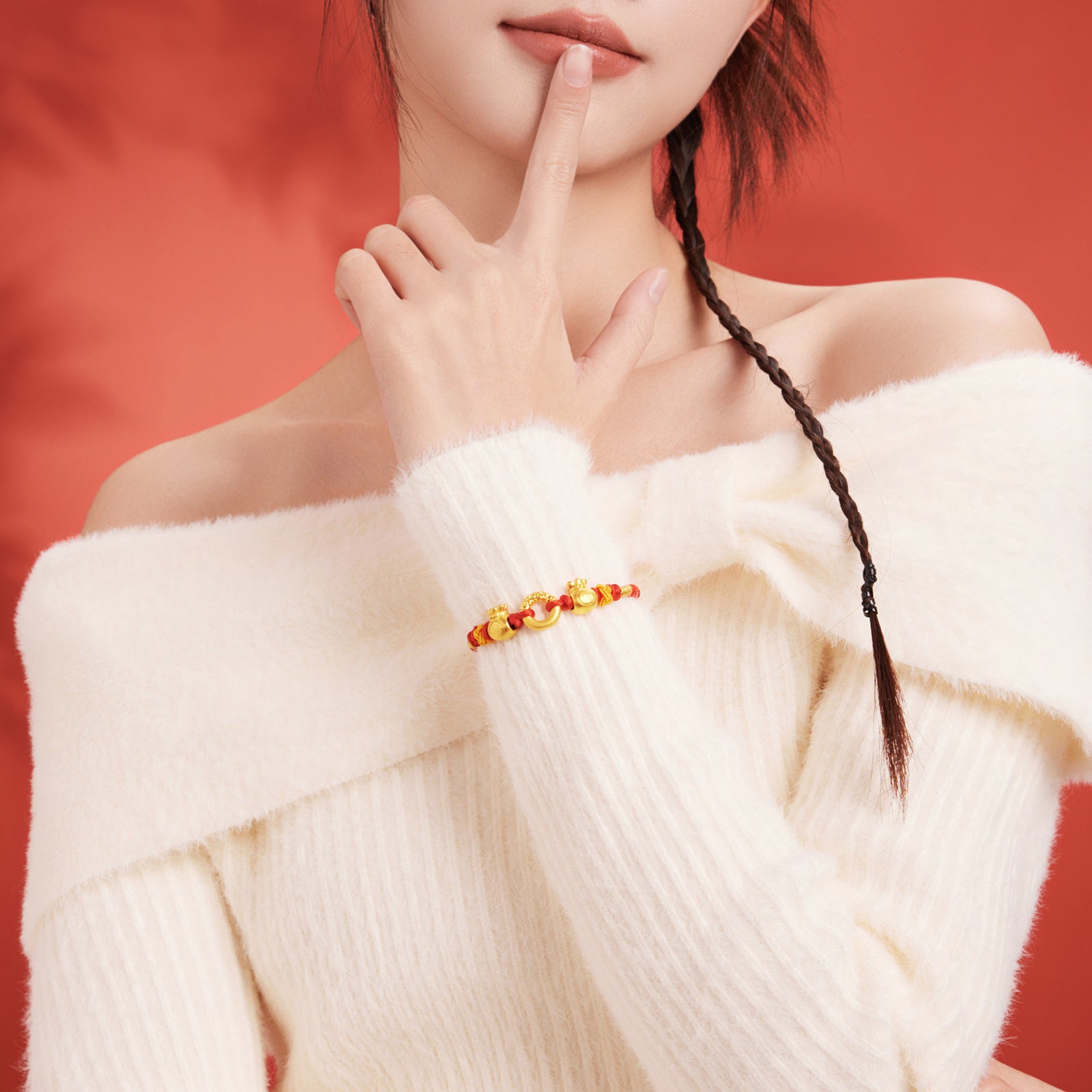 24K Gold String Bracelet 1.8-2.3g Good Fortune Bag A1712792