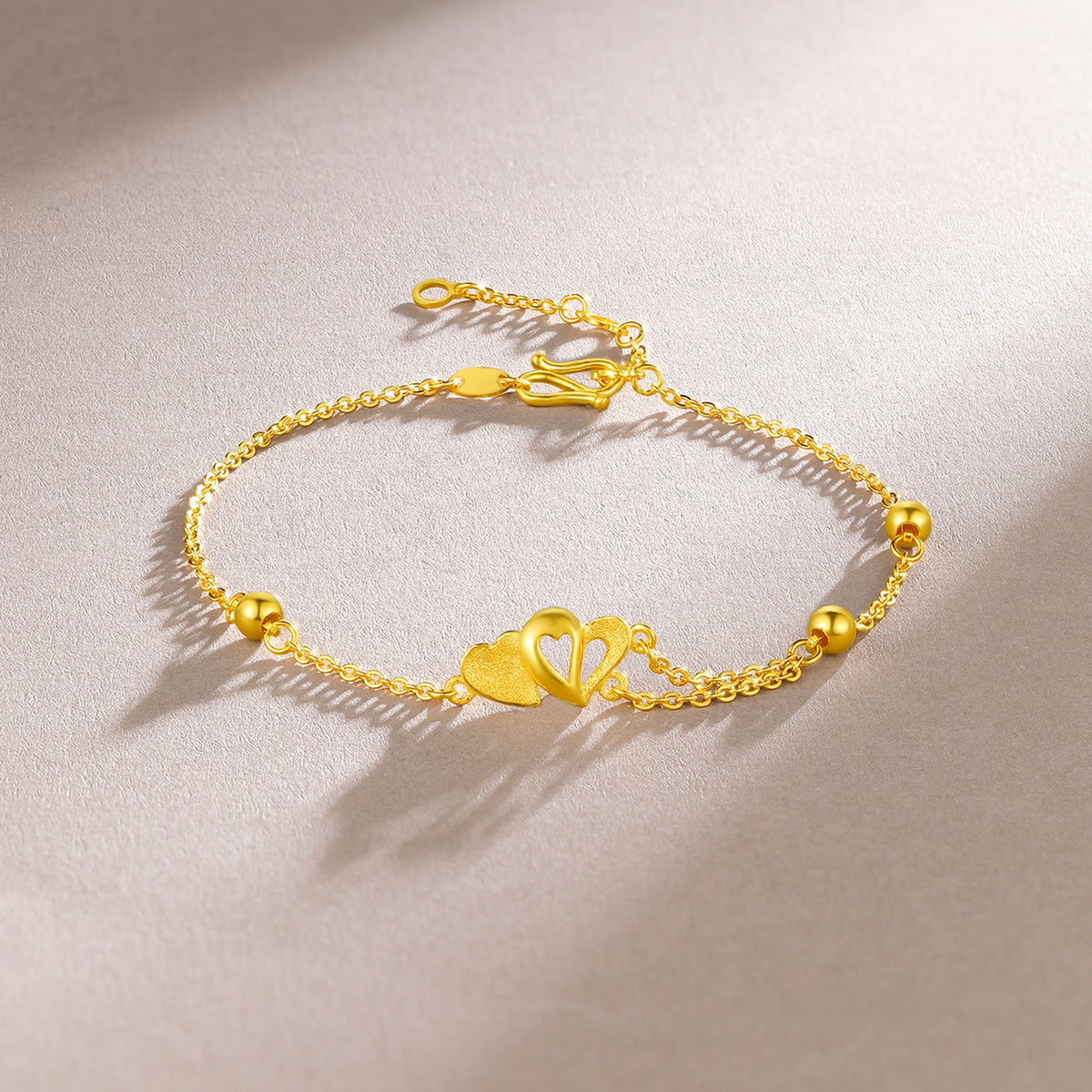 999 24K Gold Chain Bracelet Heart 2.83-3.23g A0710571