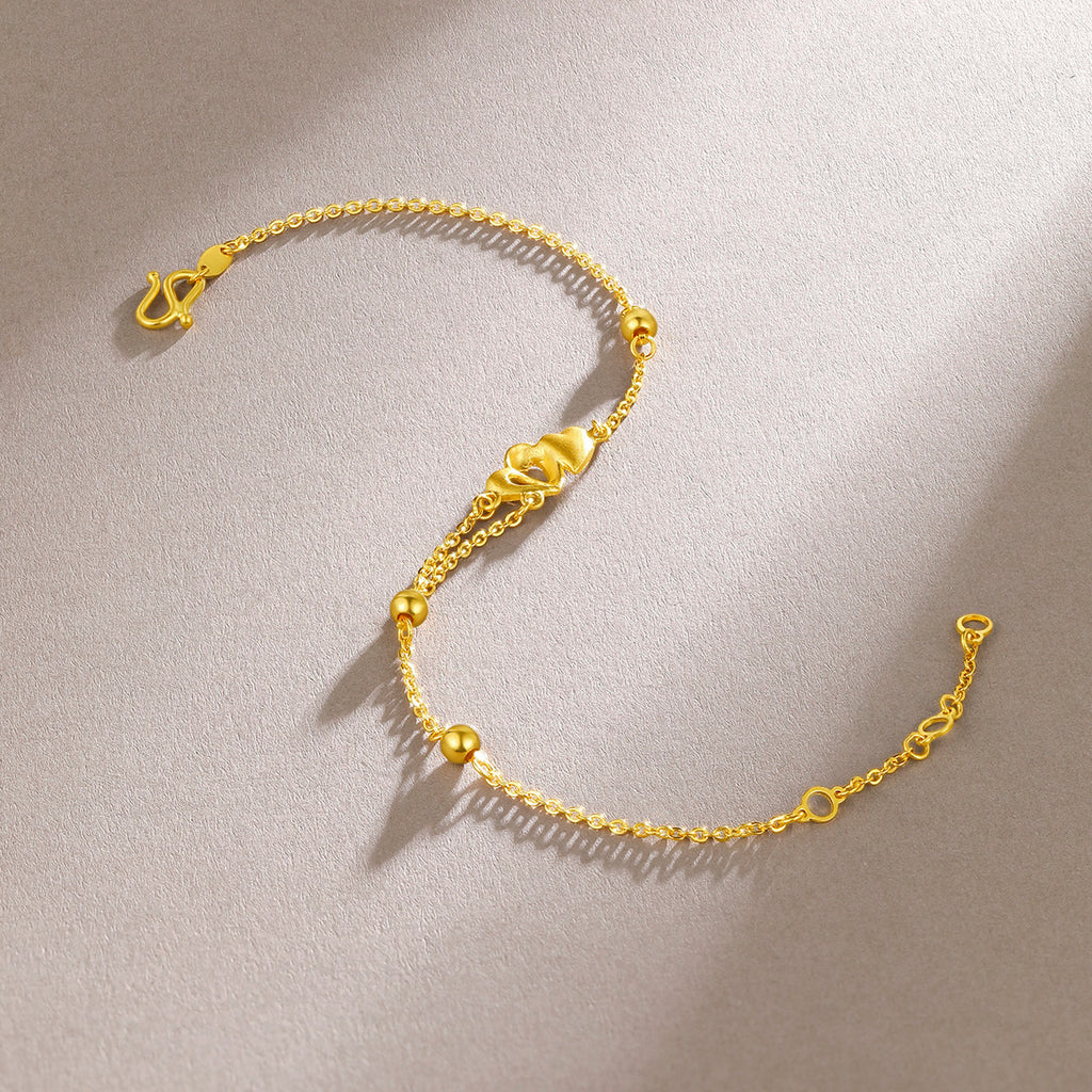 999 24K Gold Chain Bracelet Heart 2.83-3.23g A0710571