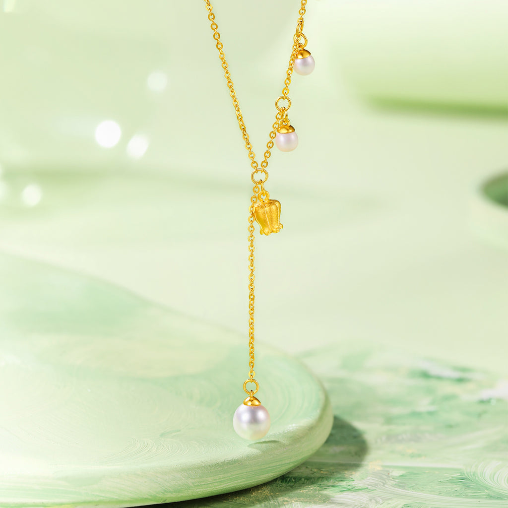 999.9 24K Gold Pendant Necklace Pearl 2.5-3.1g X0613030