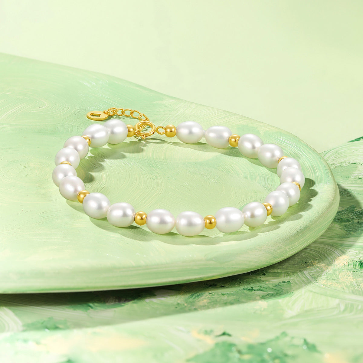 18K Yellow Gold Chain Bracelet Freshwater Pearl 5-6mm 0.45-0.75g X0713025