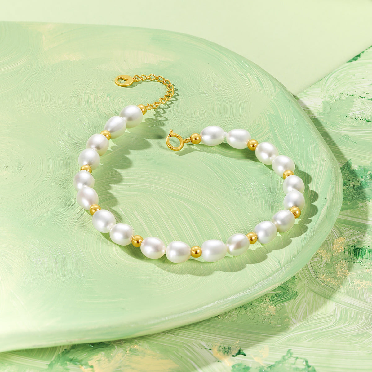 18K Yellow Gold Chain Bracelet Freshwater Pearl 5-6mm 0.45-0.75g X0713025