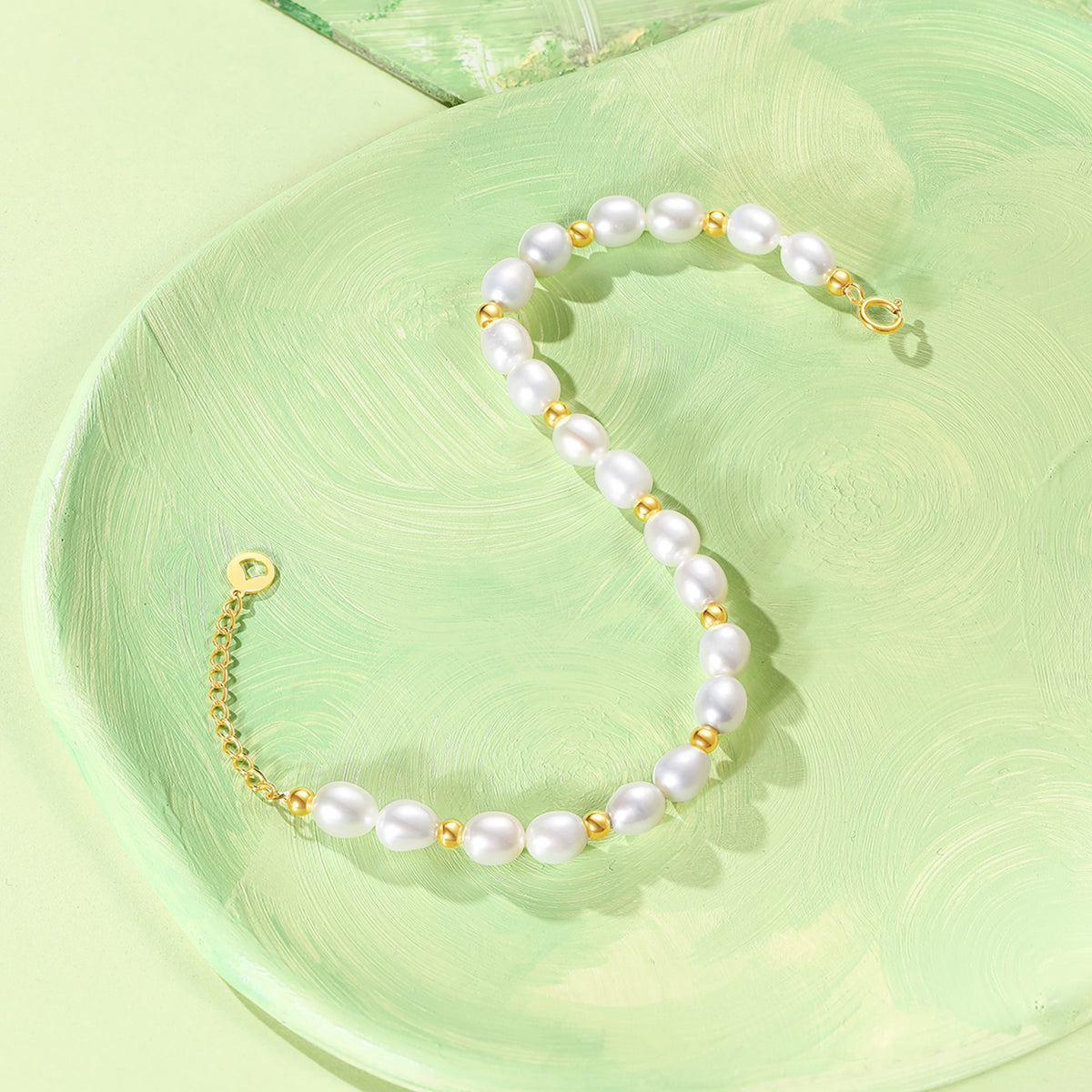 18K Yellow Gold Chain Bracelet Freshwater Pearl 5-6mm 0.45-0.75g X0713025