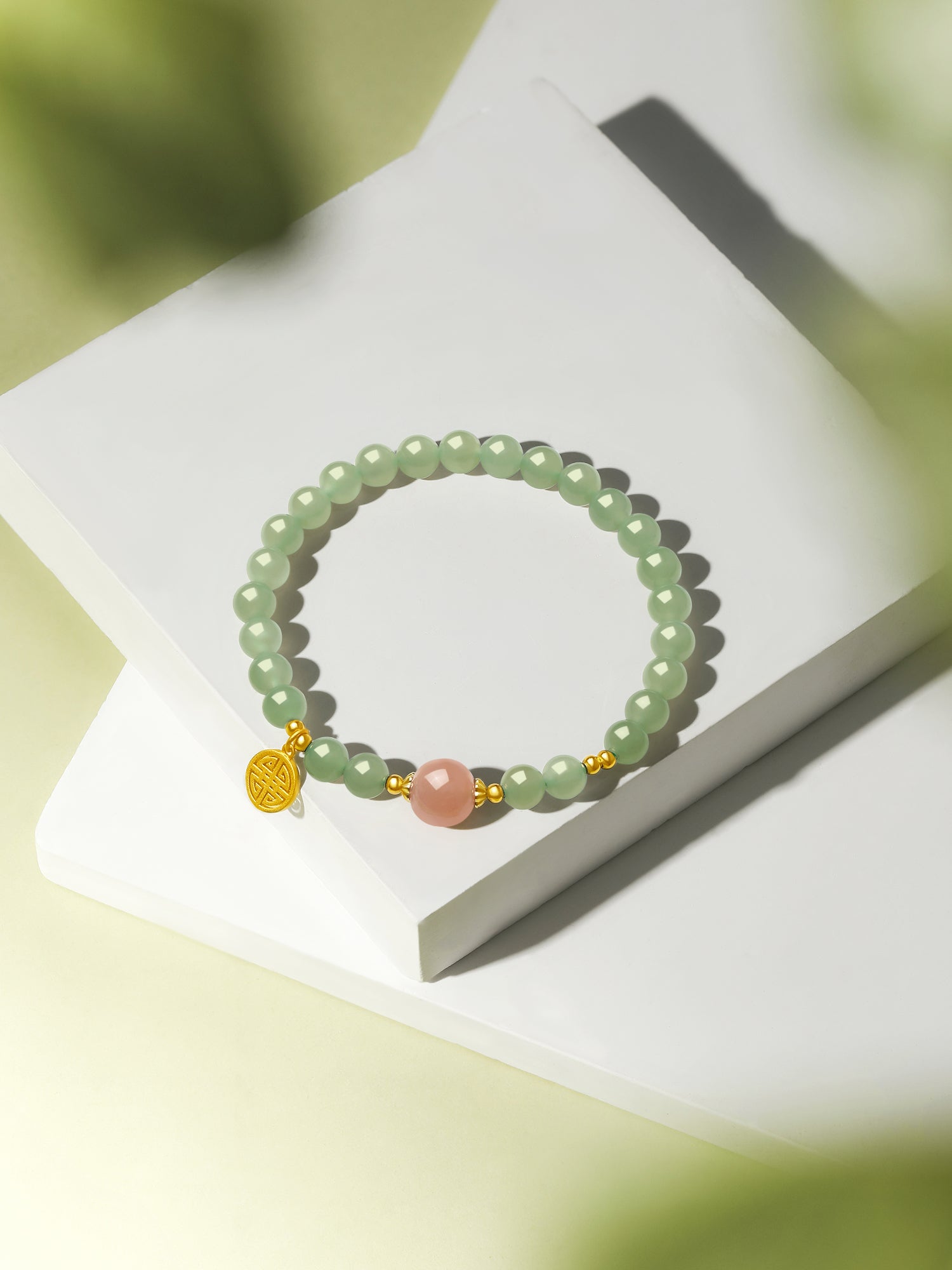 ZHOU LIU FU Jade Beaded Bracelet 925 Sterling Silver Blessing Fu Charm - Green Gemstone  Sunstone Jewelry for Women 7.5"J1911622