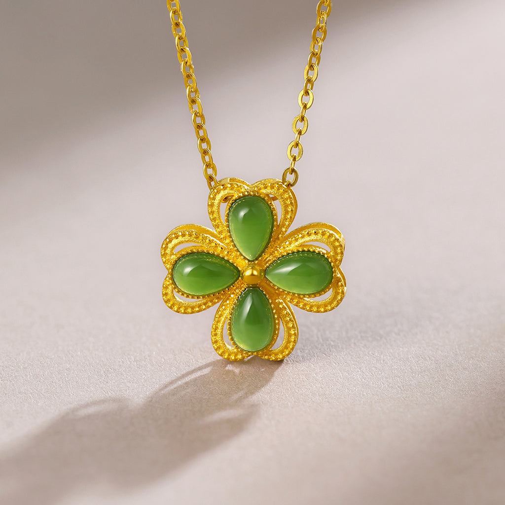 999.9 24K Gold Pendant Heitian Jade 1.3-1.5g Clover Y0411648