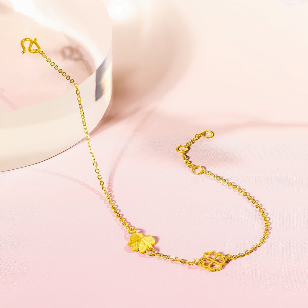 24K Gold Chain Bracelet Clover 1.9-2.4g 16-19cm A0711666