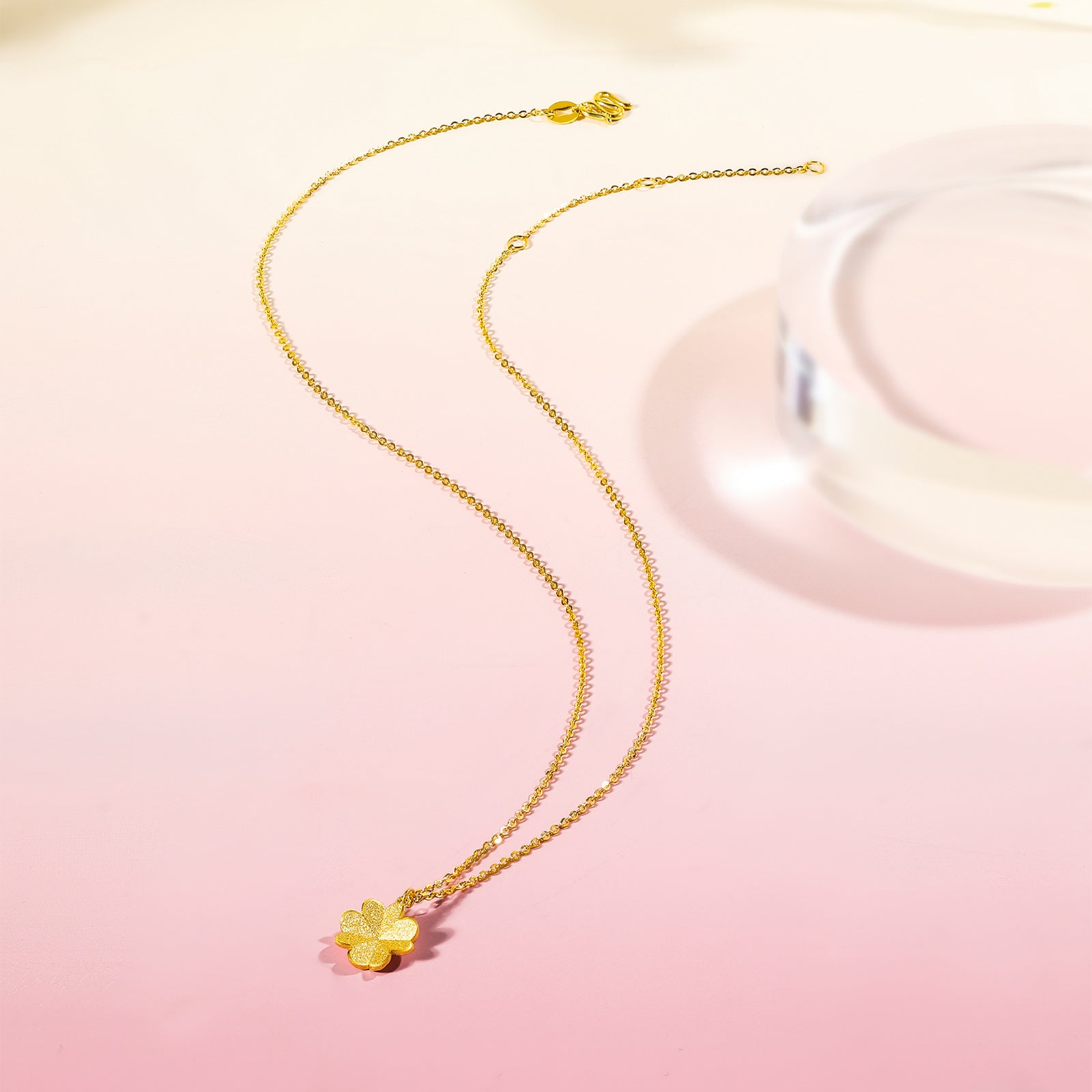24K Solid Gold Matte Four Leaf Clover Pendant Necklace for Women - 18" Gold Chain Fine Jewelry Birthday Anniversary Gift for Women A0611665