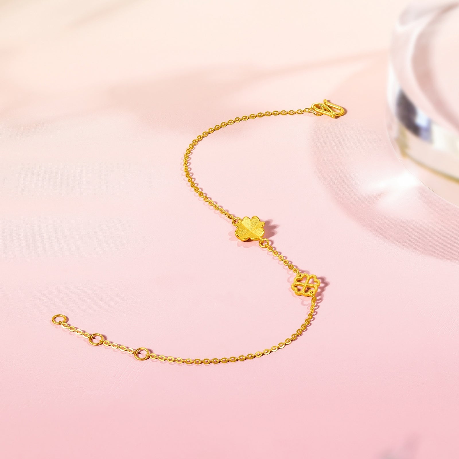 24K Gold Chain Bracelet Clover 1.9-2.4g 16-19cm A0711666