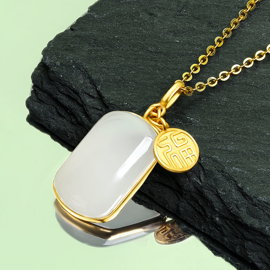 999.9 24K Gold Pendant Heitian Jade 0.8-1g Wu Shi Pai 无事牌 Y0411801