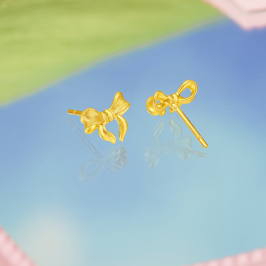 "Fugitive Princess" 999 24K Gold Earrings Bow 2.8-3.2g A0912628