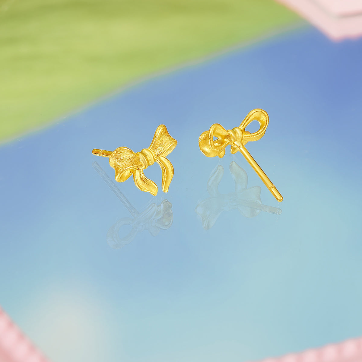 "Fugitive Princess" 999 24K Gold Earrings Bow 2.8-3.2g A0912628