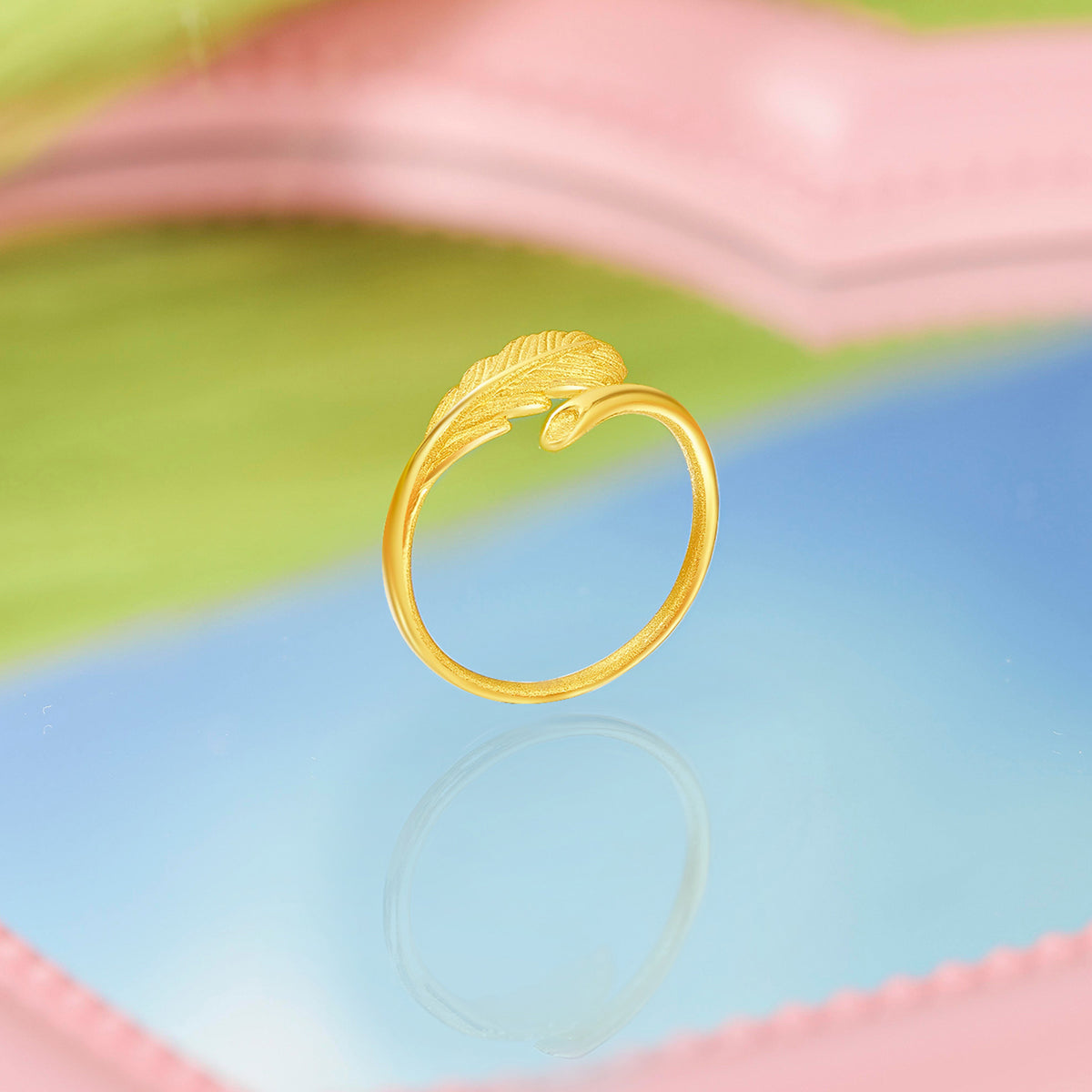 "Fugitive Princess" 999 24K Gold Ring Feather 2-3.4g A0112622