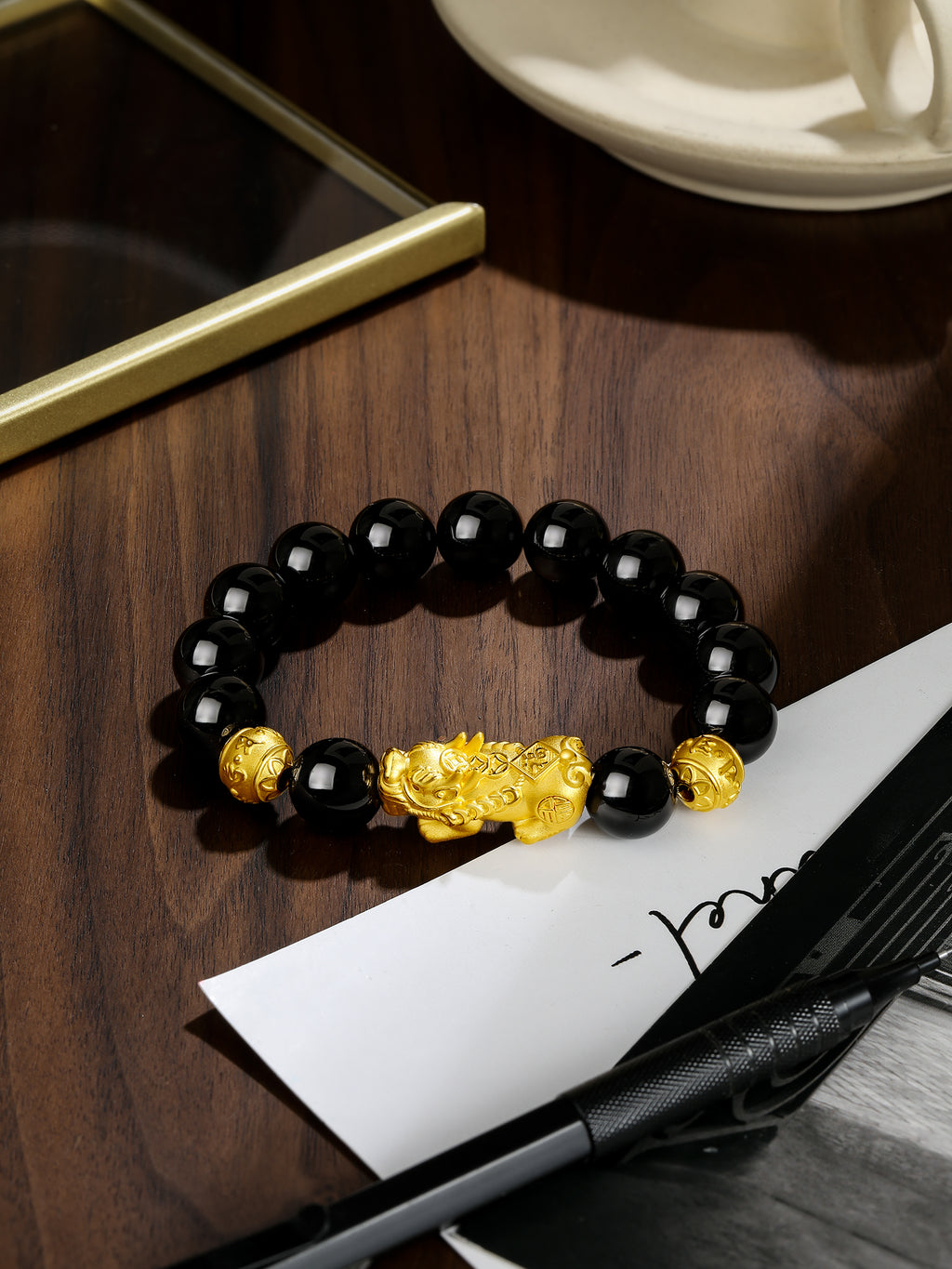 24K Gold Beaded Bracelet Agate Pixiu 4.4-4.8g ADMN193471