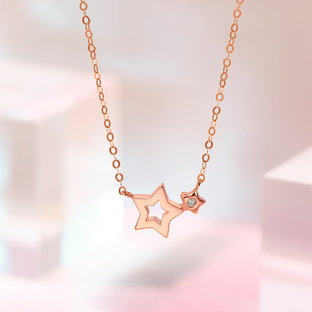 18K Rose Gold Pendant Necklace 0.01ct Star 0.6-0.9g KRDB067122