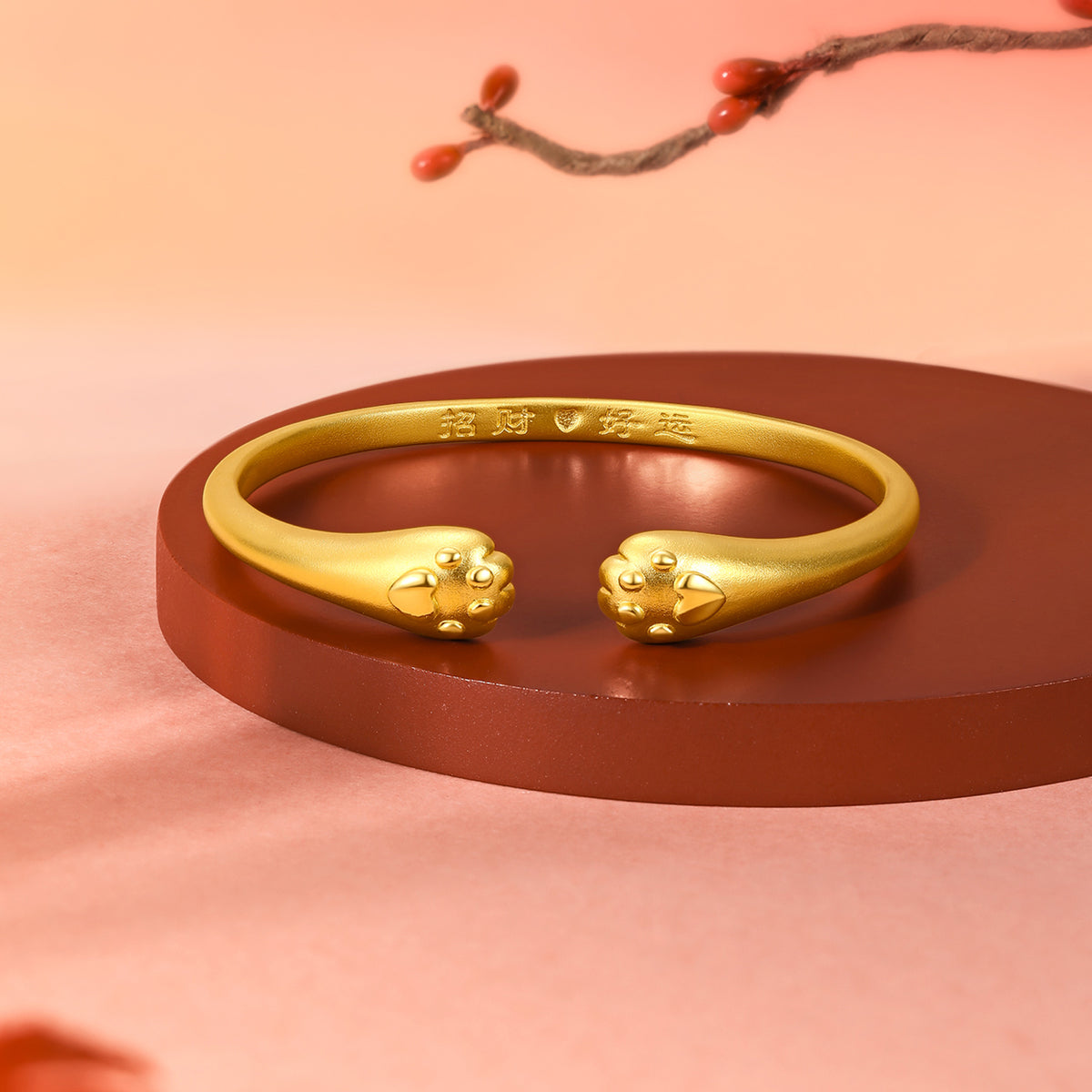 999 24K Gold Bangle Bracelet Cat's paw 32.5-33.6g A1012538