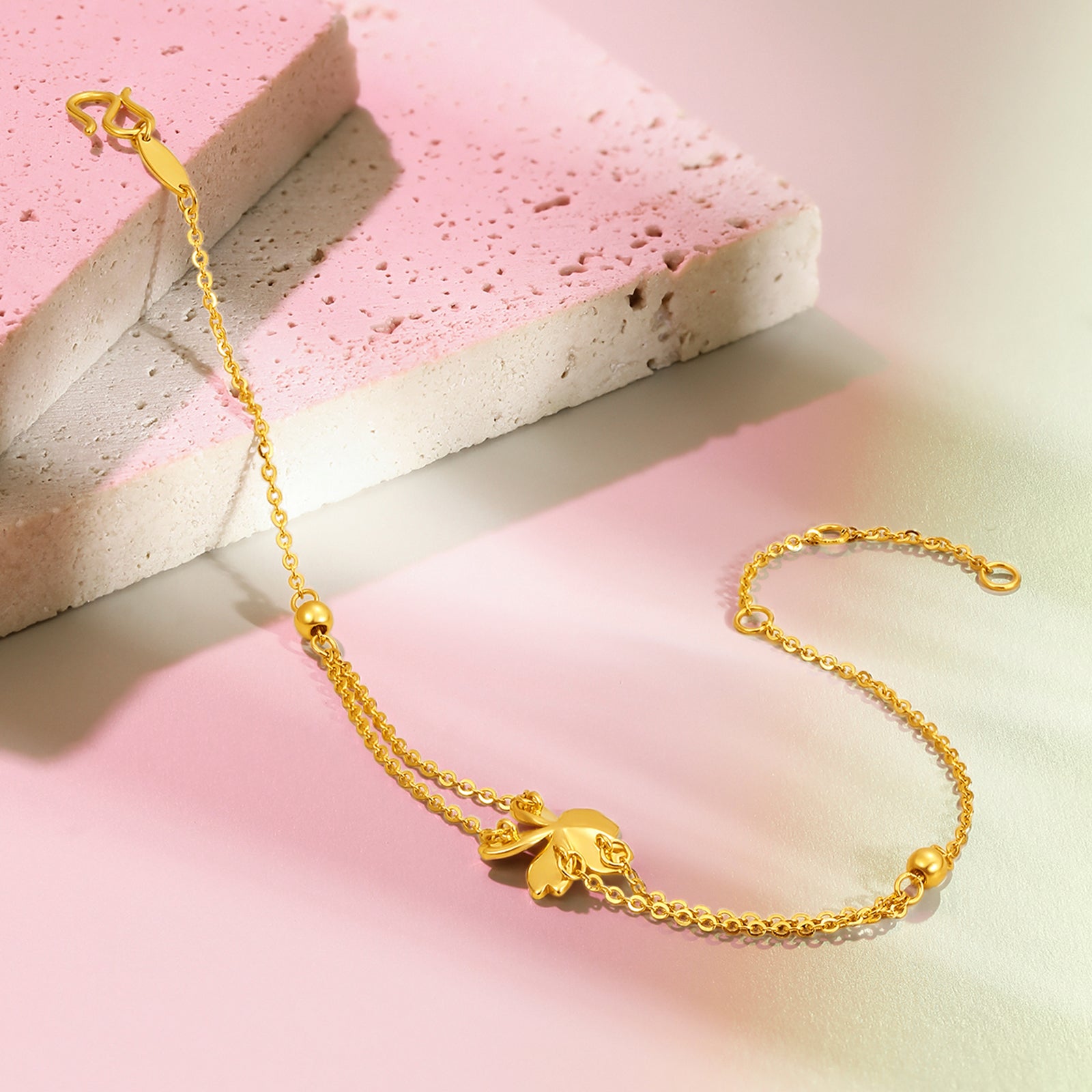 "Infinite" 24K Gold Chain Bracelet Flower 2.4-3g A0710854