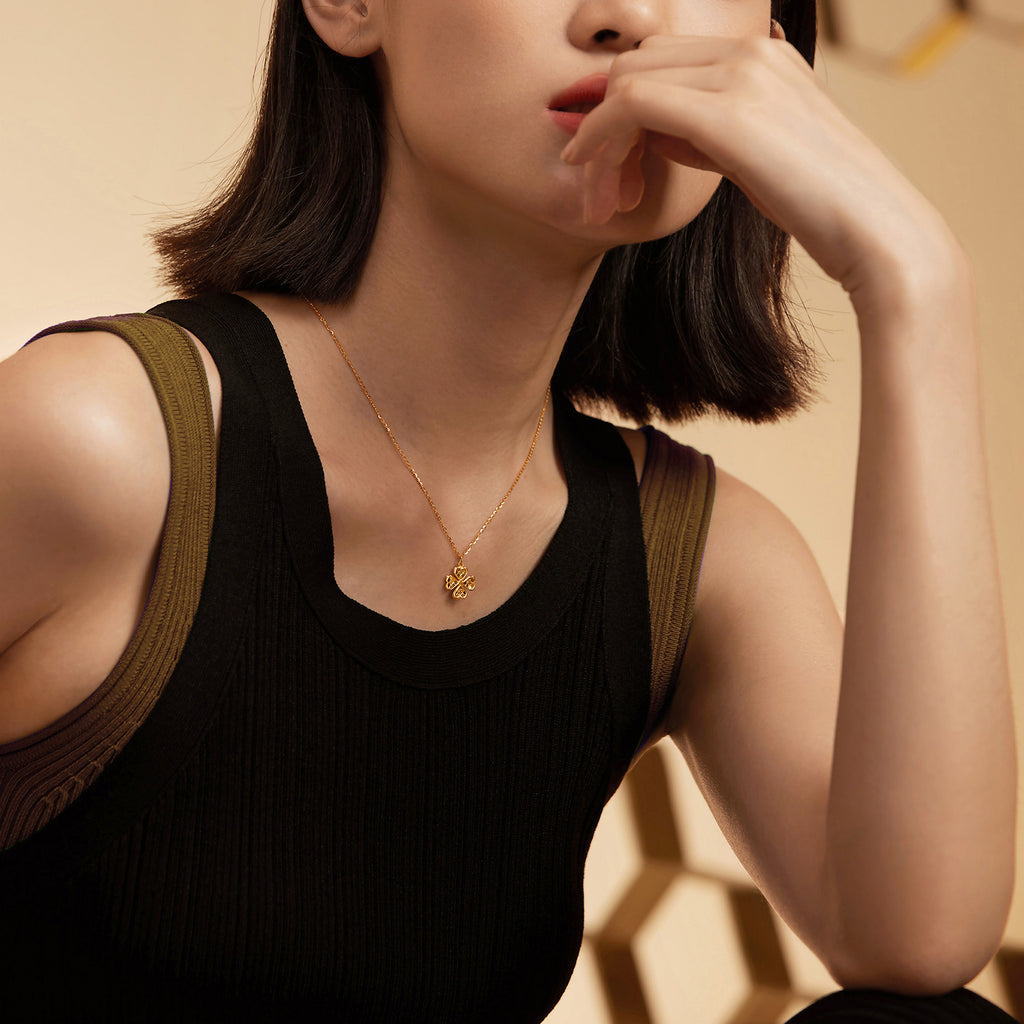 24K金四葉草吊墜項鍊，重3.6-4.2克，長40+5厘米，貨號A0610846