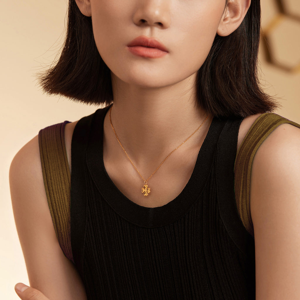 24K金四葉草吊墜項鍊，重3.6-4.2克，長40+5厘米，貨號A0610846