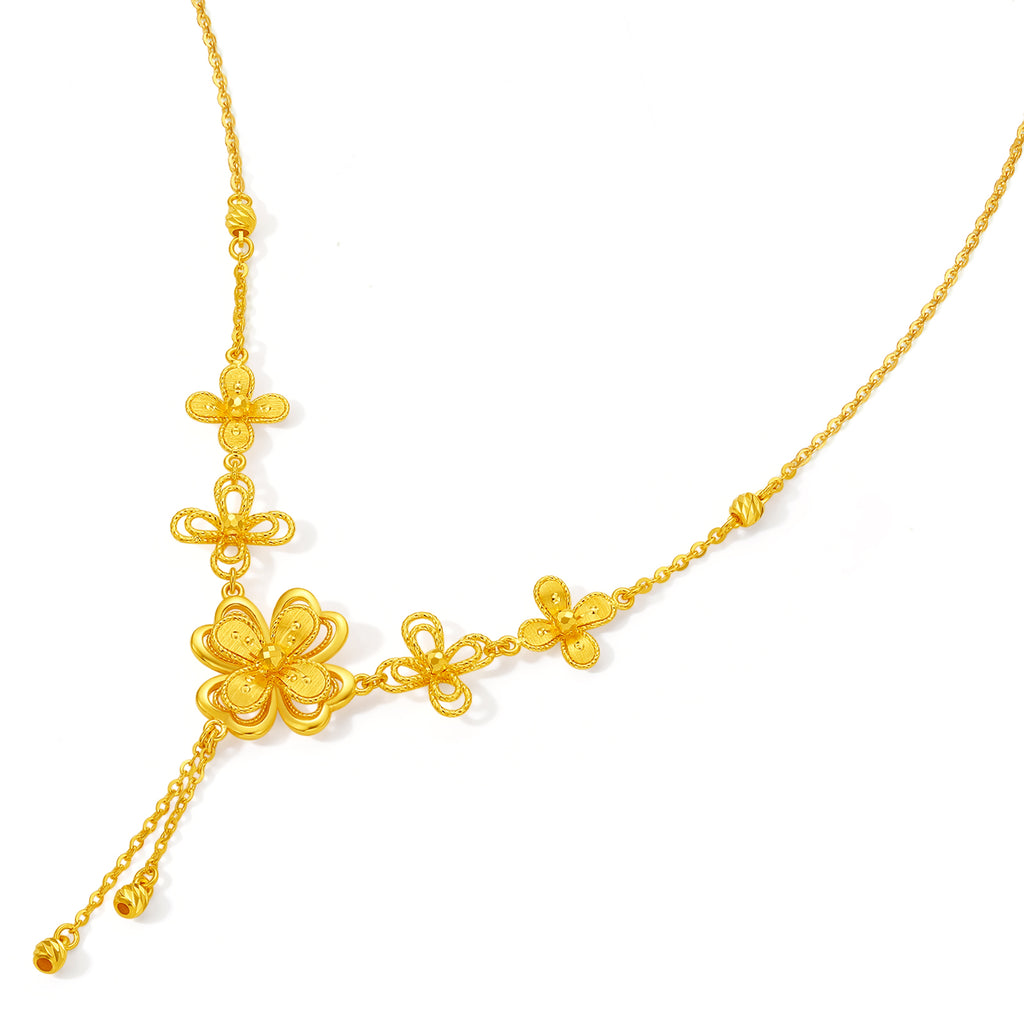 "Princess Wedding" 24K Gold Pendant Necklace Clover 7.27-8.87g A0622049