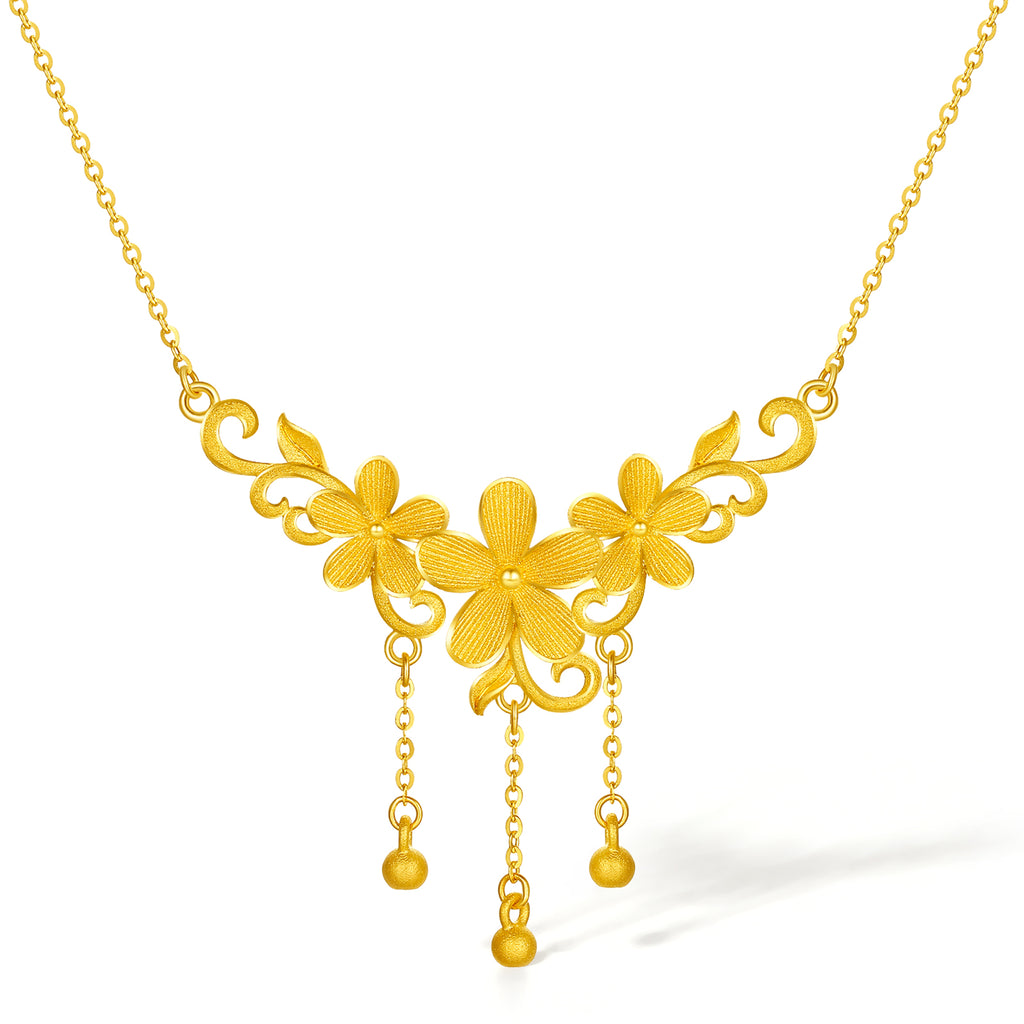 "Princess Wedding" 999 24K Gold Pendant Necklace Flower 6.6-7.1g A0622104