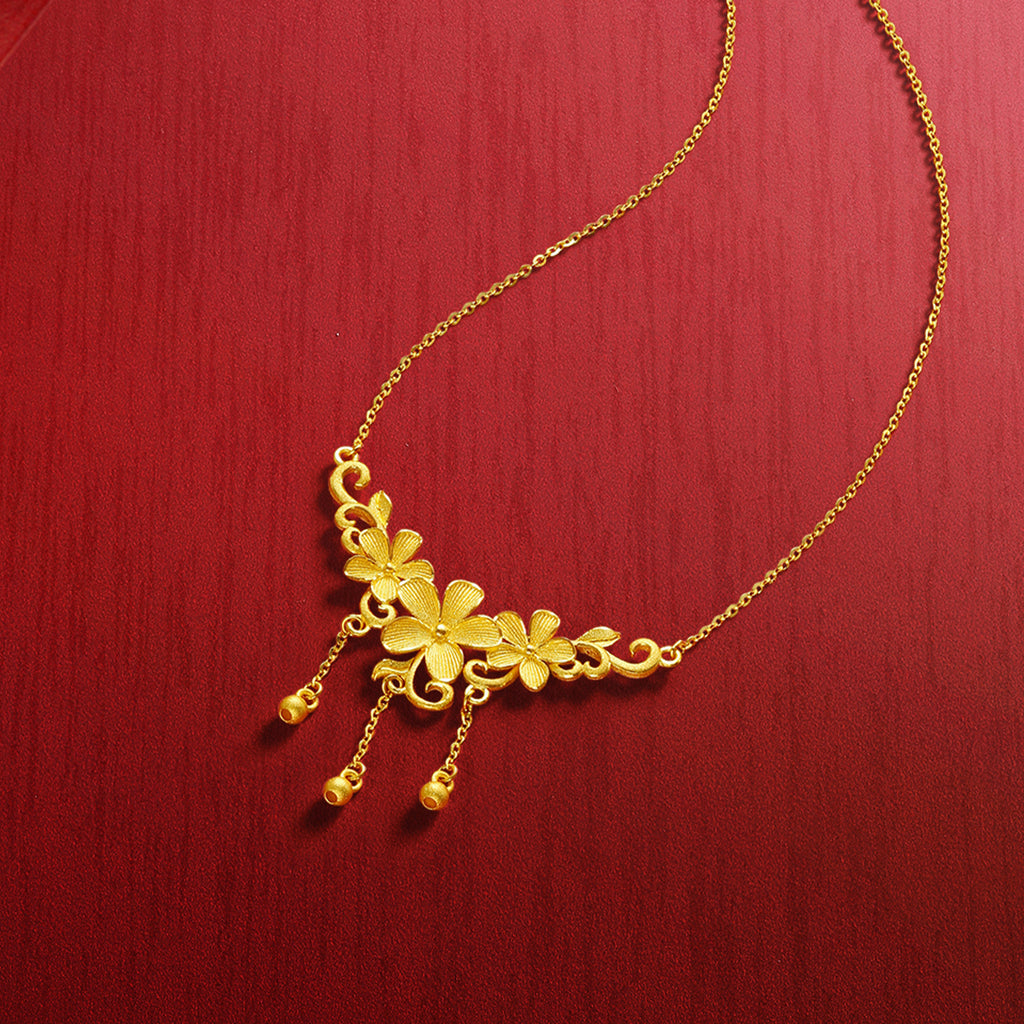 "Princess Wedding" 999 24K Gold Pendant Necklace Flower 6.6-7.1g A0622104