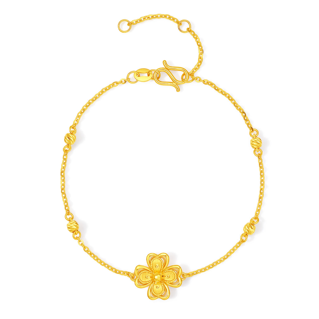 "Princess Wedding" 24K Gold Chain Bracelet Clover 3.07-3.67g A0722046