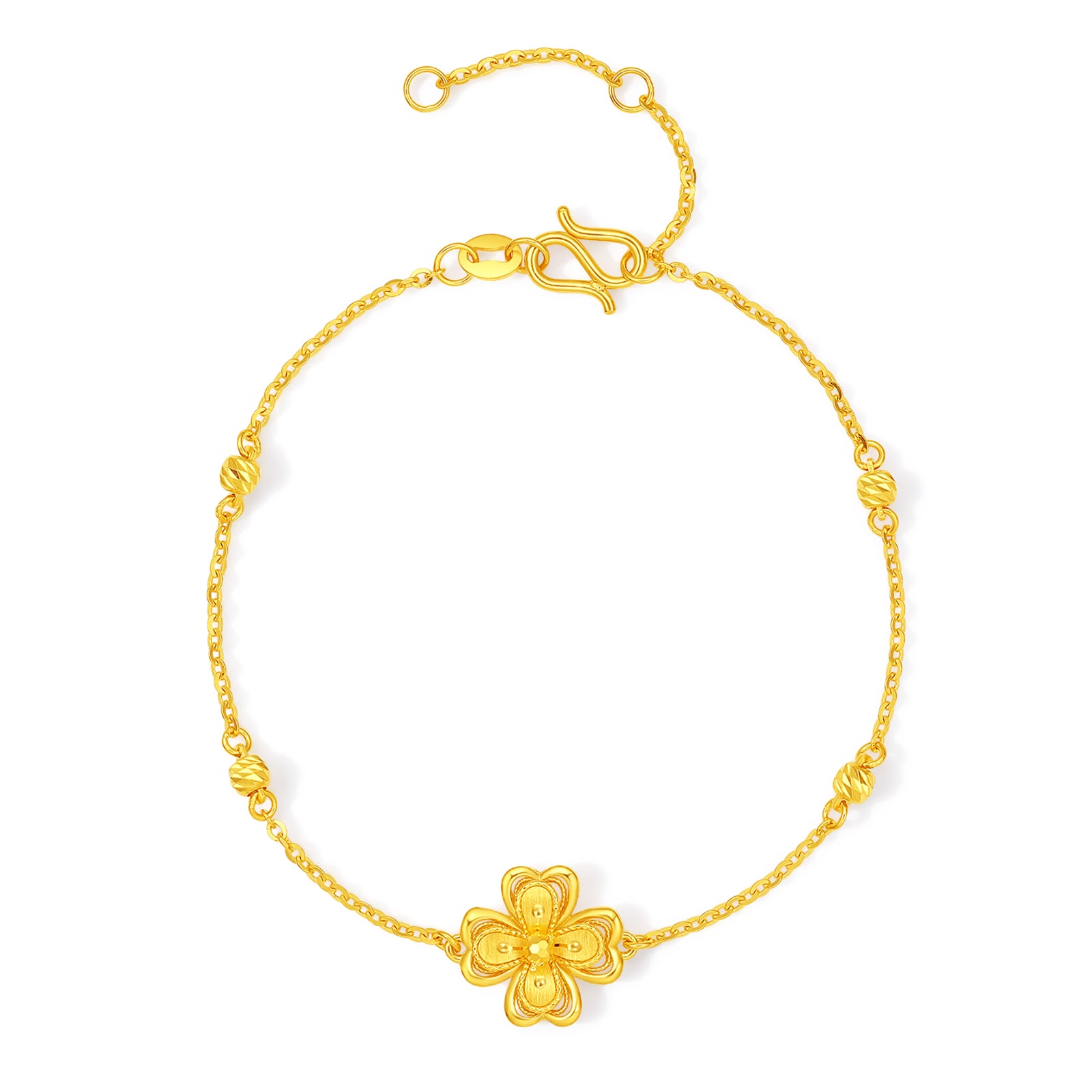 "Princess Wedding" 24K Gold Chain Bracelet Clover 3.07-3.67g A0722046
