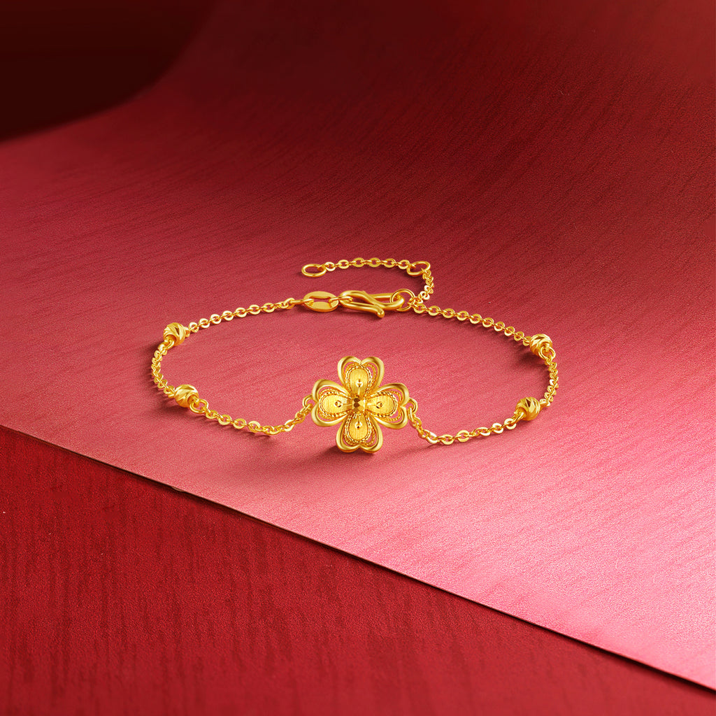 "Princess Wedding" 24K Gold Chain Bracelet Clover 3.07-3.67g A0722046